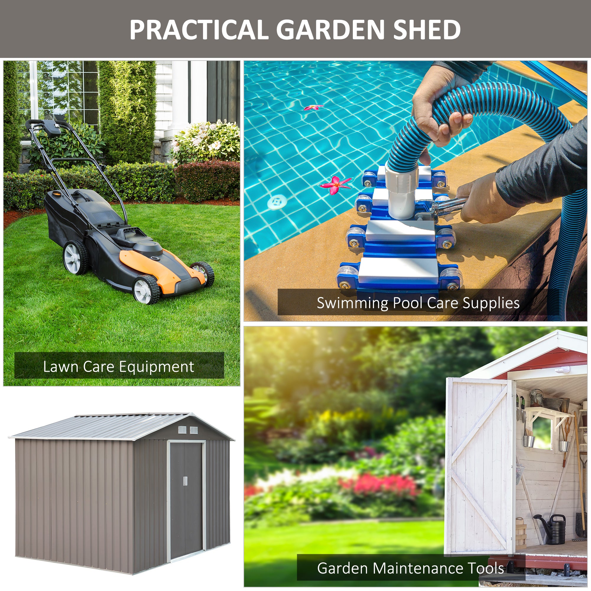 Outsunny 9 x 6 ft Metal Garden Storage Shed Sloped Roof Tool House with Foundation Ventilation & Double Door, Grey - anydaydirect