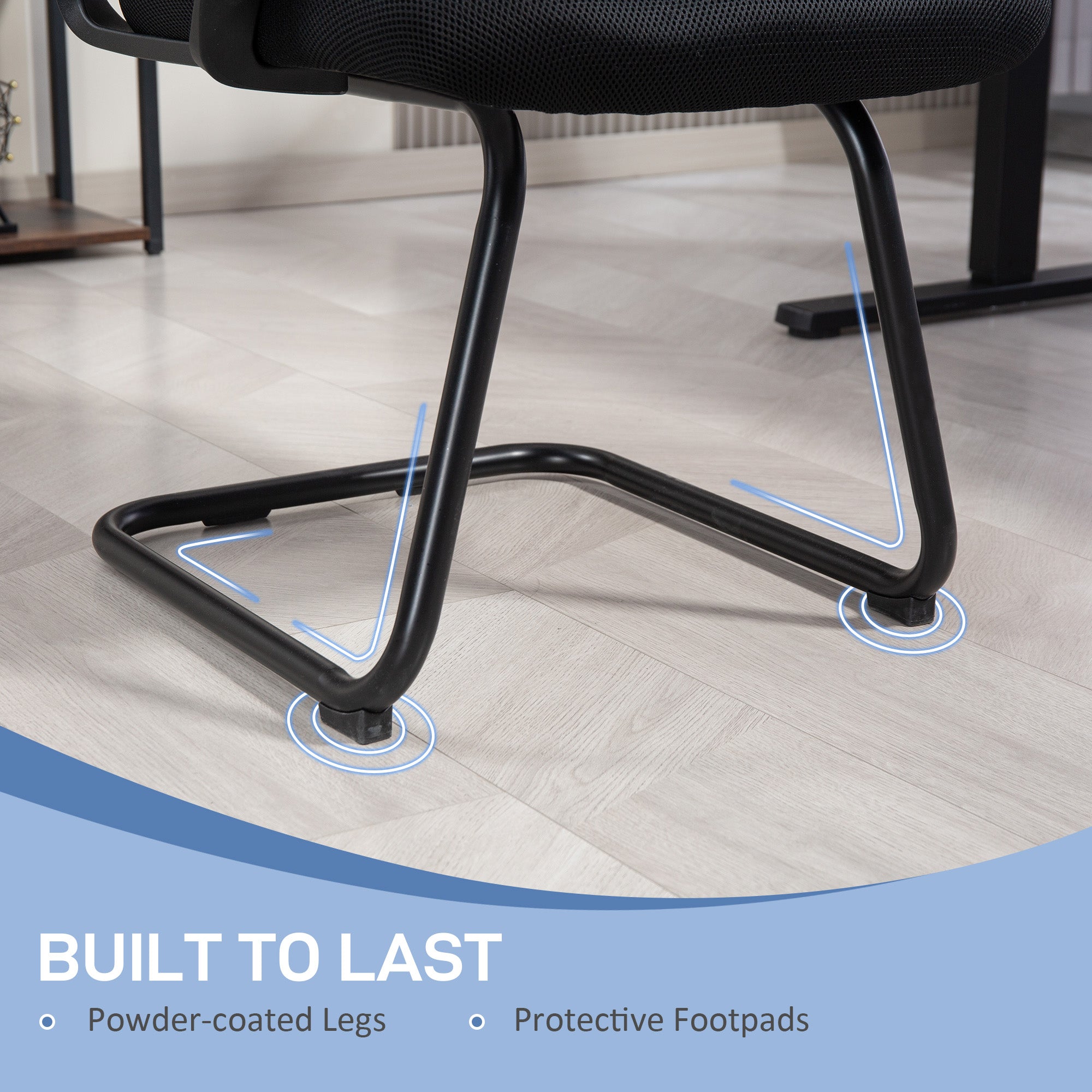 HOMCOM Ergonomic Desk Chair No Wheels, Padded Meeting Office Chair with Sled Base for Home Conference Room, Bedroom, Waiting, Reception, Black - anydaydirect