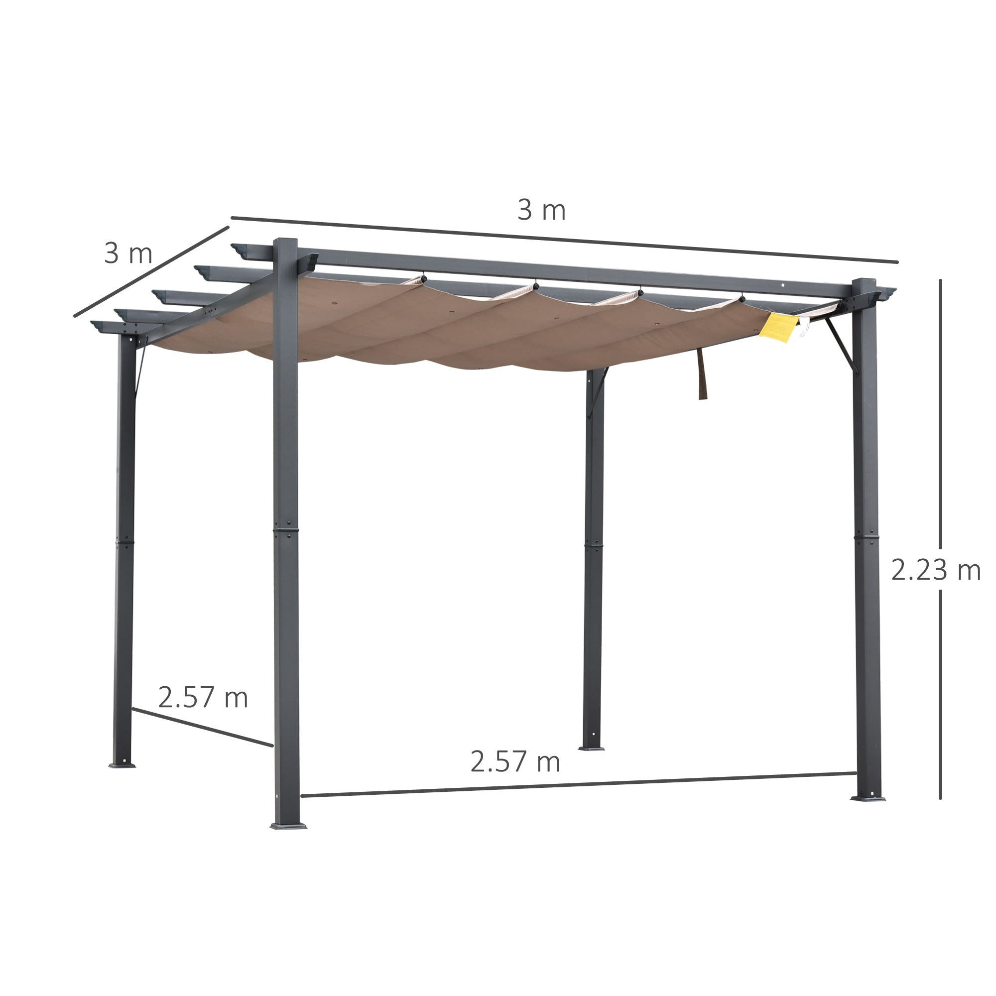 Outsunny 3 x 3(m) Aluminium Pergola Canopy Gazebo Awning Outdoor Garden Sun Shade Shelter Marquee Party BBQ, Brown - anydaydirect