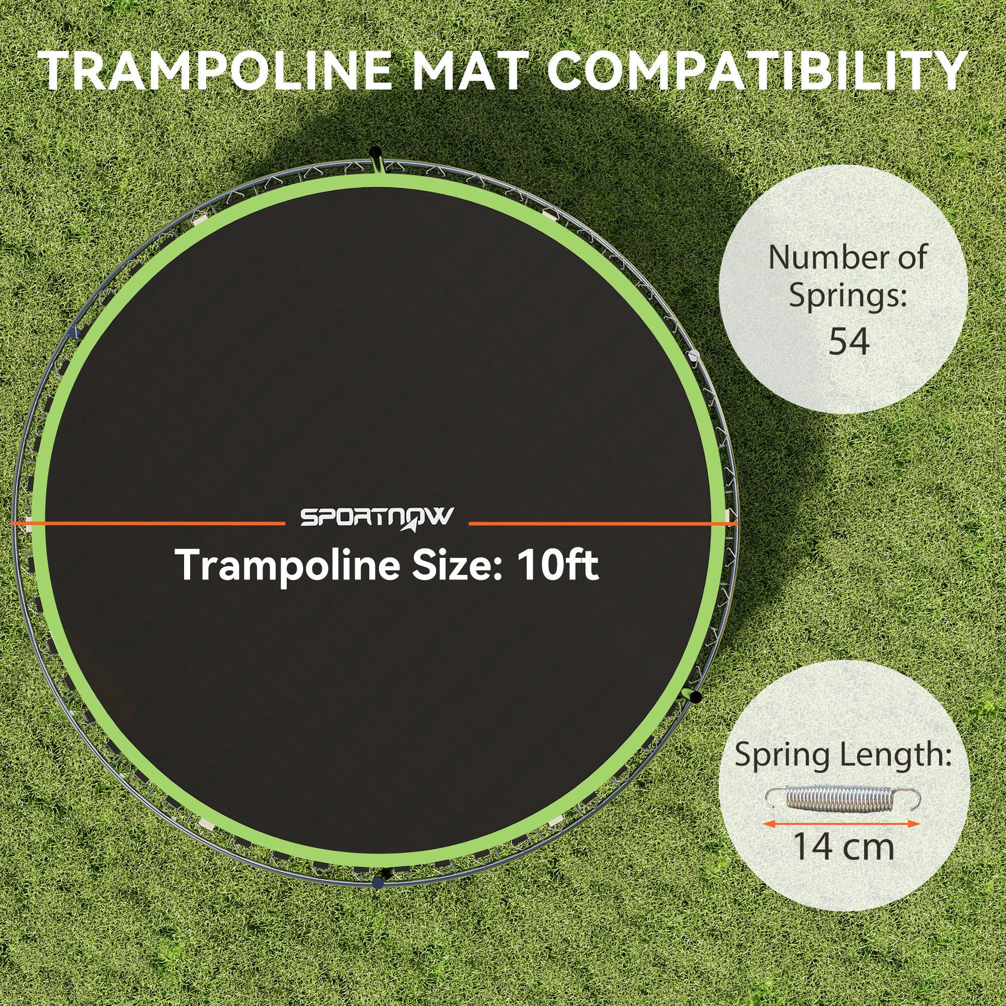 SPORTNOW Trampoline Replacement Mat with Spring Pull Tool, 54 V-Hooks, for 10ft Trampoline using 14cm Springs, Green - anydaydirect