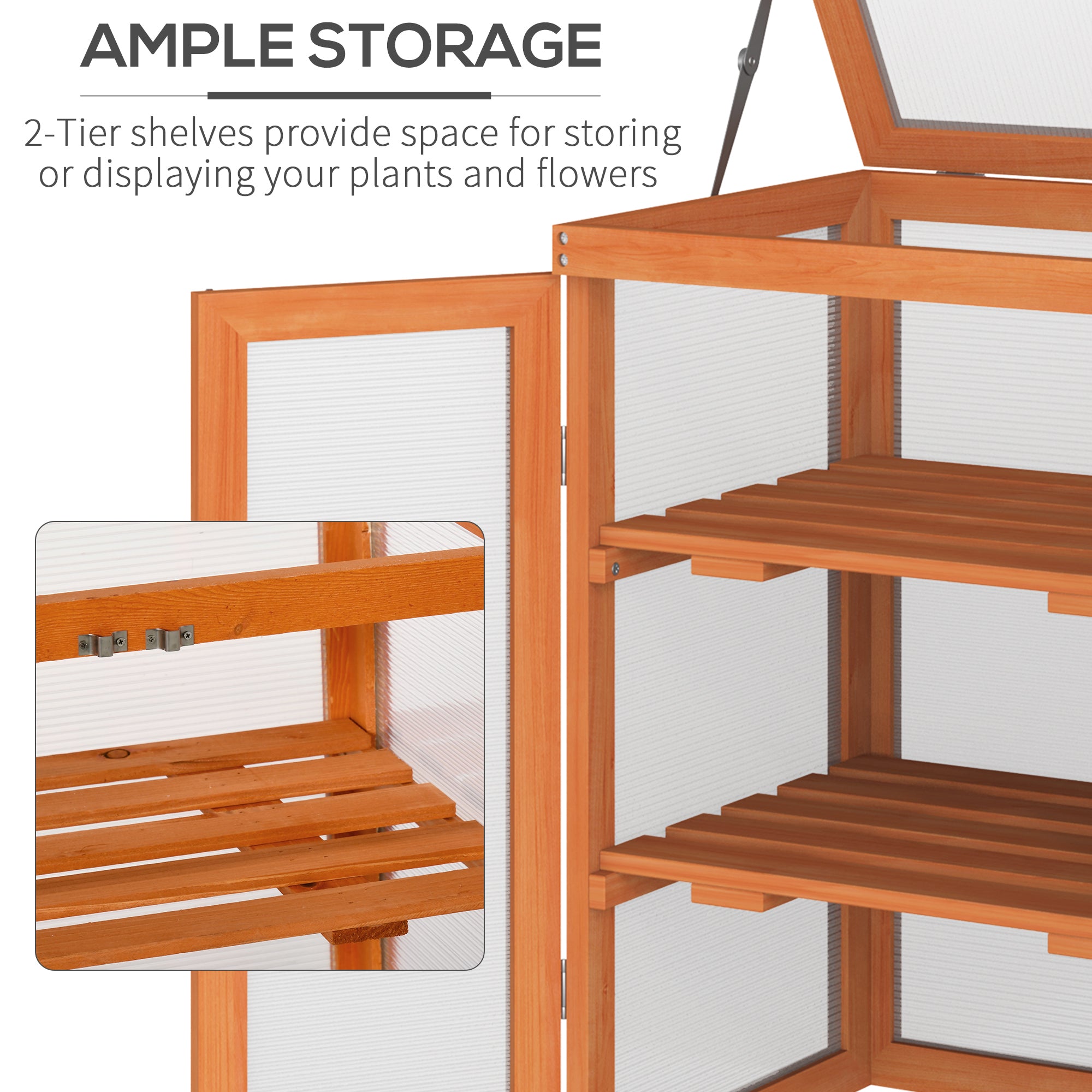 Outsunny 3-tier Wood Greenhouse Garden Polycarbonate Cold Frame Balcony Grow House w/ Storage Shelf for Plants, Flowers, Orange - anydaydirect
