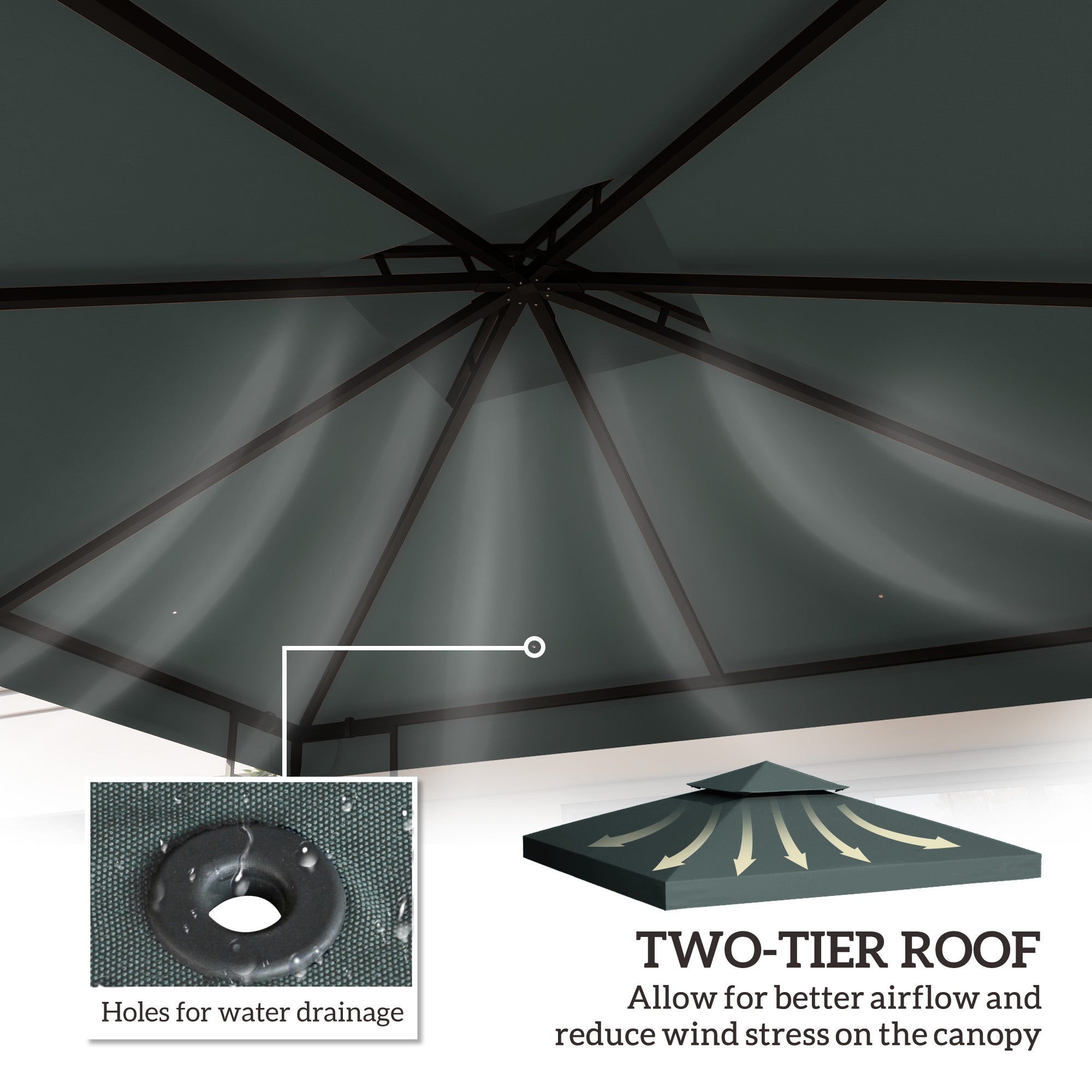 Outsunny Gazebo Roof Replacement, for 3 x 3(m) Frames - Grey - anydaydirect