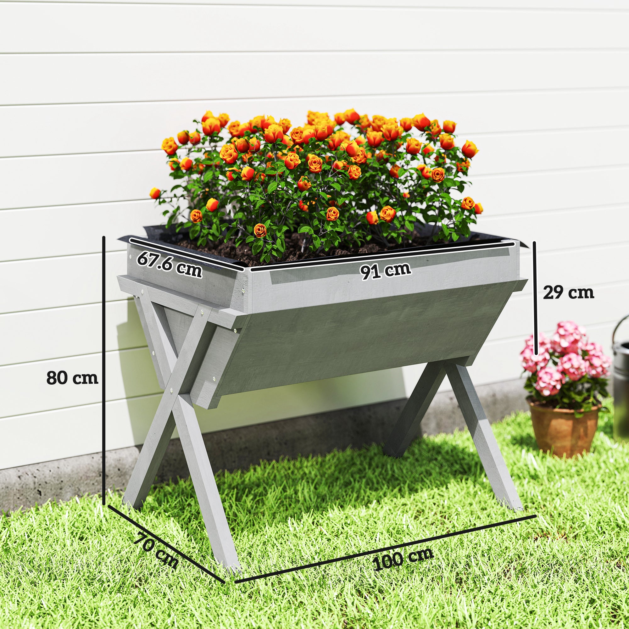 Outsunny Wooden Raised Garden Bed with Bed Liner, Elevated Planter Box with Legs, Light Grey - anydaydirect