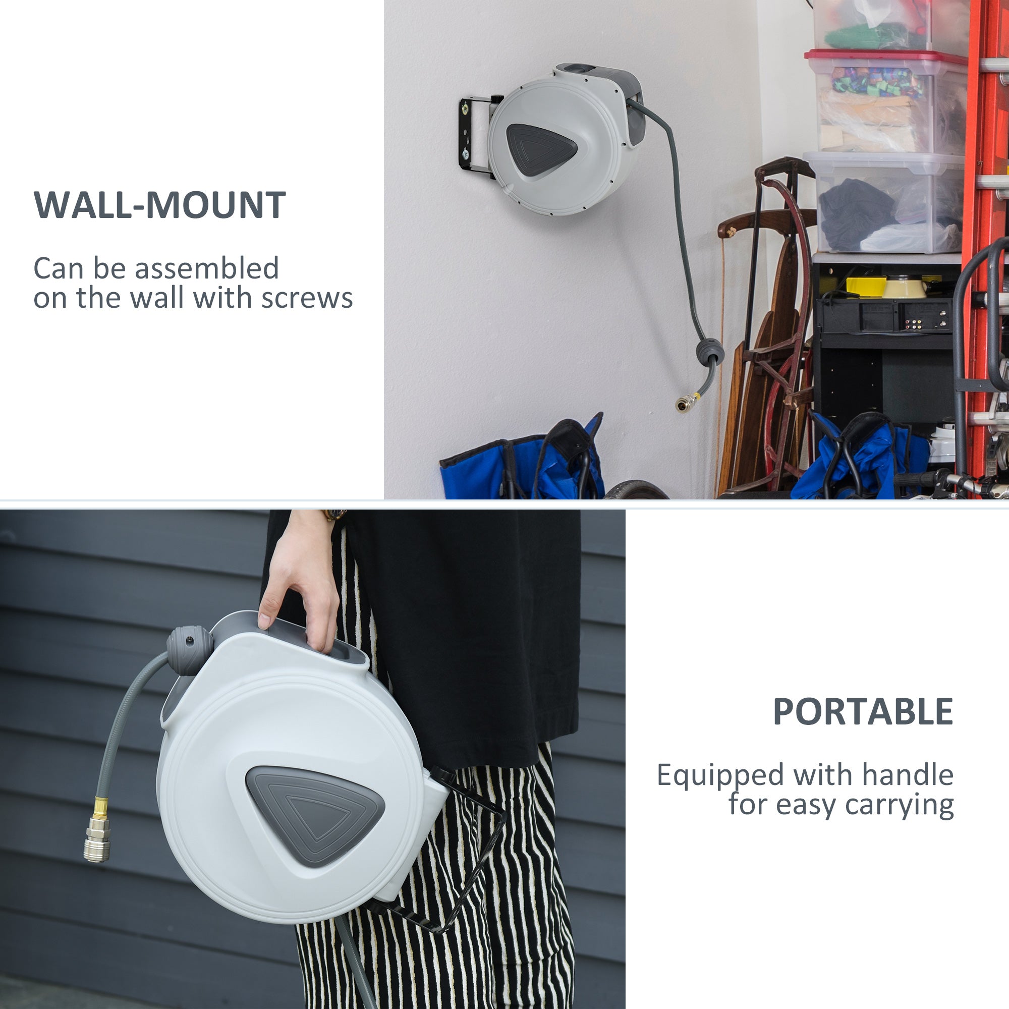 DURHAND Retractable Air Hose Reel 15m+ 140cm Hose Diameter 3/ 8" 9.5mm, Hose Connector 1/ 4" BSP, Wall Mount Auto Rewind Hose- Reel - anydaydirect