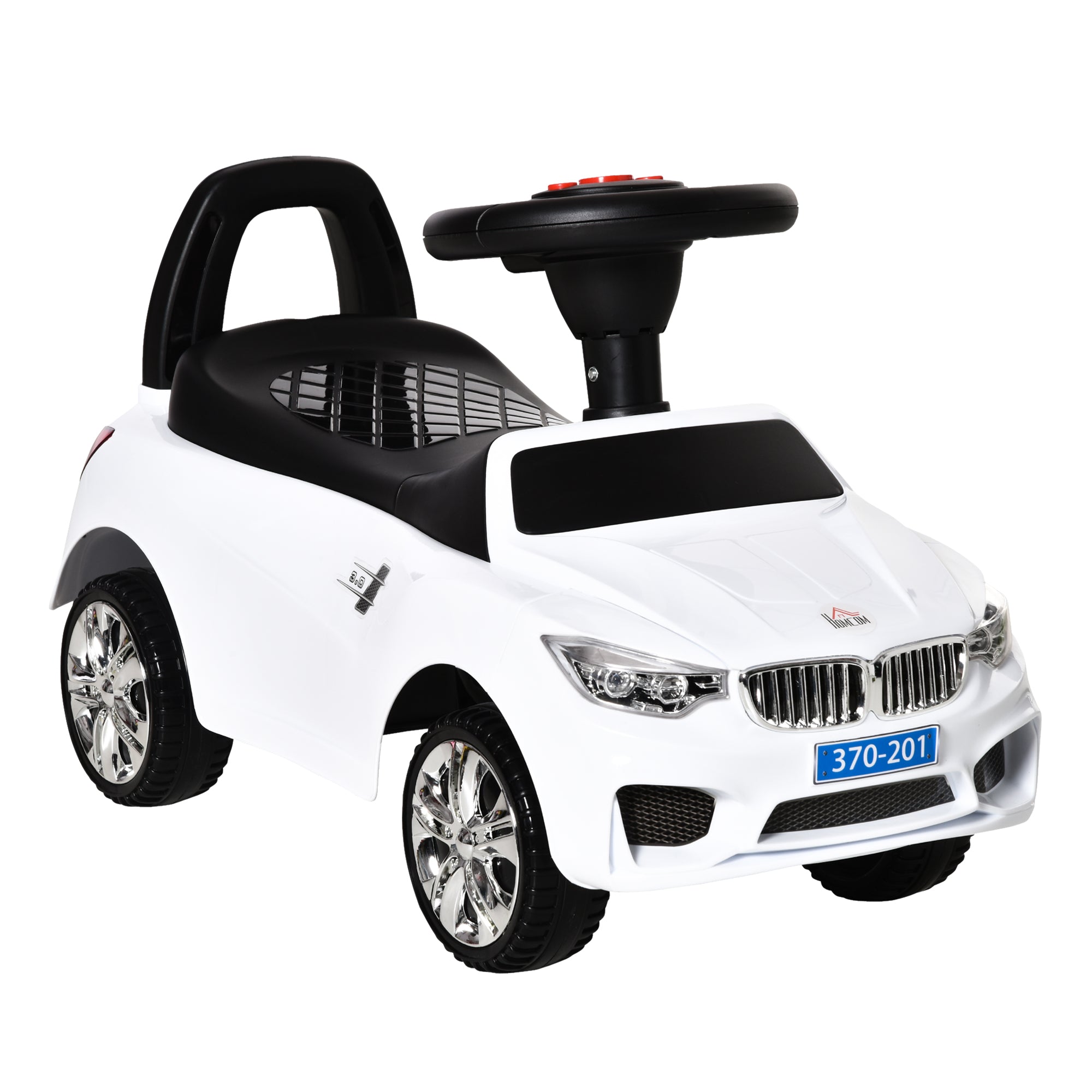 HOMCOM Kids Car Kides Ride on Push Car, 4-in-1, Foot-to-Floor with Anti-Overturning System & Under-seat Storage, White - anydaydirect