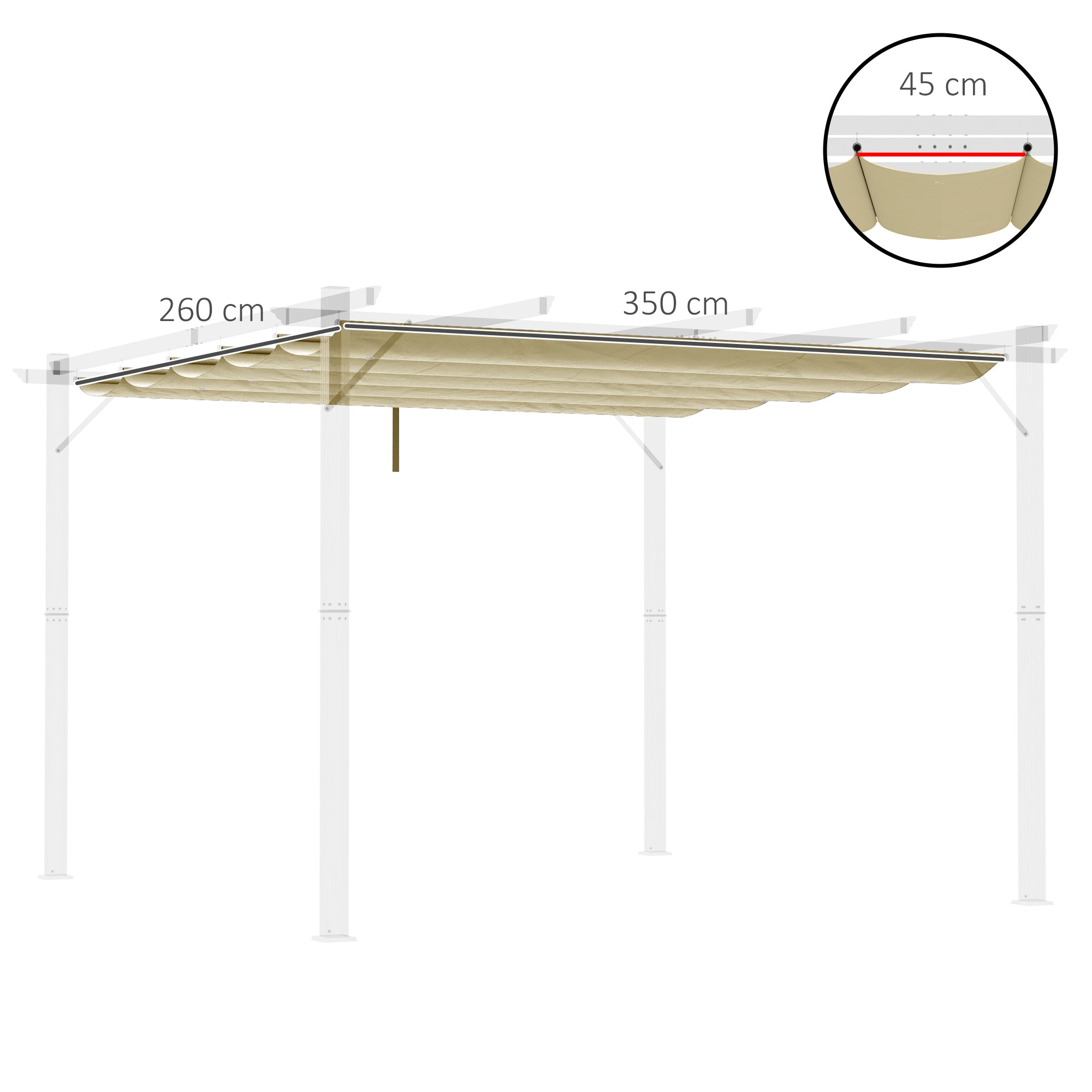Outsunny Retractable Pergola Shade Cover, Replacement Canopy for 4 x 3 (m) Pergola, Retractable Roof, Beige - anydaydirect