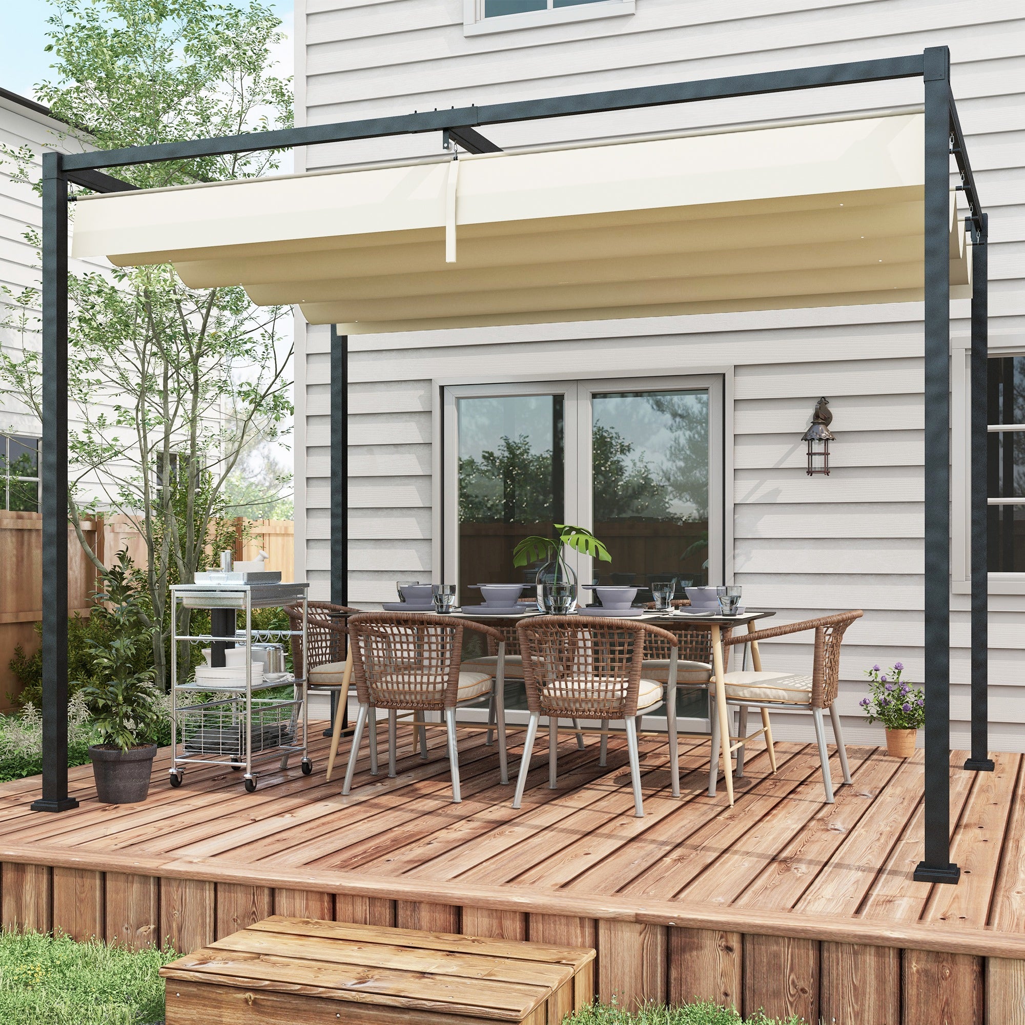 Outsunny 3x2m Metal Pergola with Retractable Roof, Garden Gazebo Canopy Shelter for Outdoor, Patio, Cream White - anydaydirect