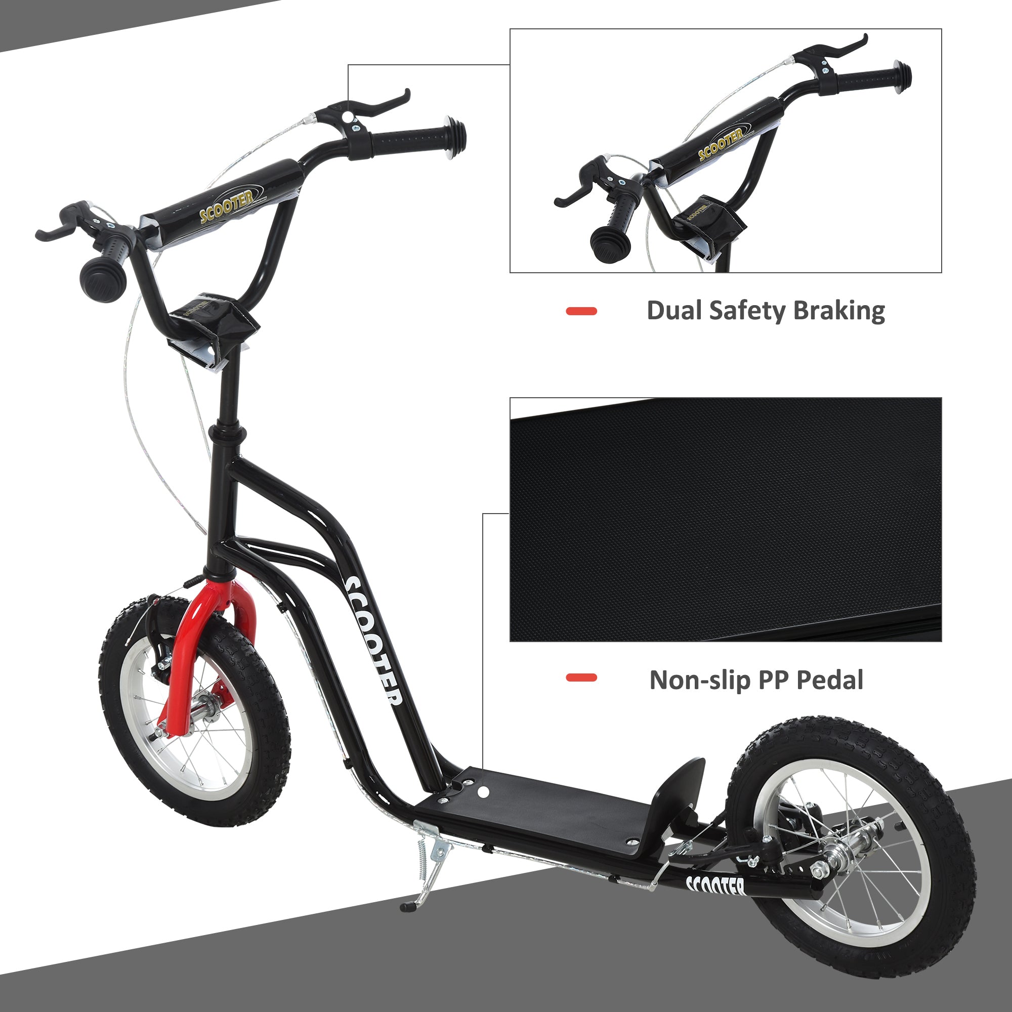 HOMCOM Kids Steel Height Adjustable Kick Scooter Black/Red - anydaydirect