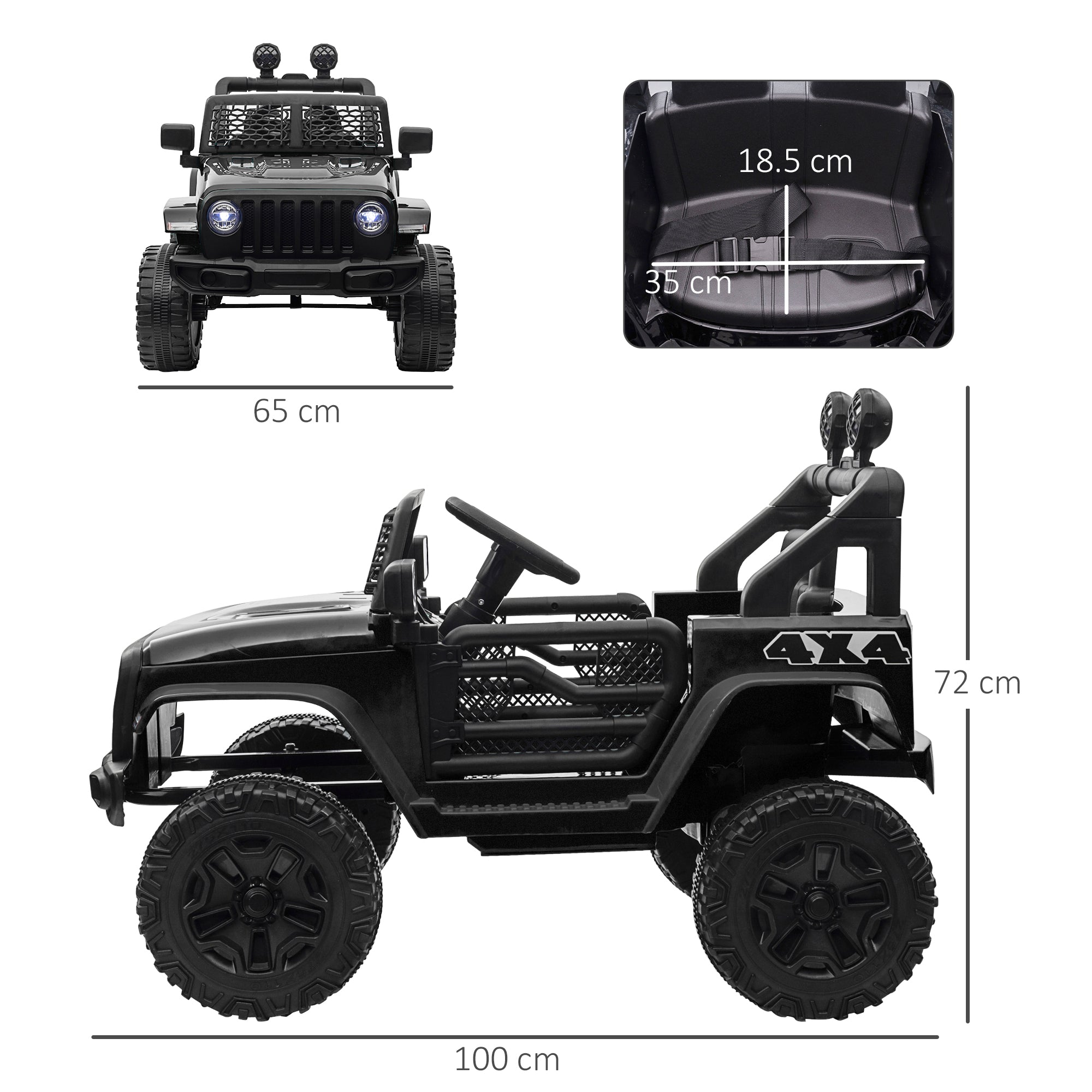 HOMCOM 12V Battery-powered 2 Motors Kids Electric Ride On Car Truck Off-road Toy with Parental Remote Control Horn Lights for 3-6 Years Old Black - anydaydirect