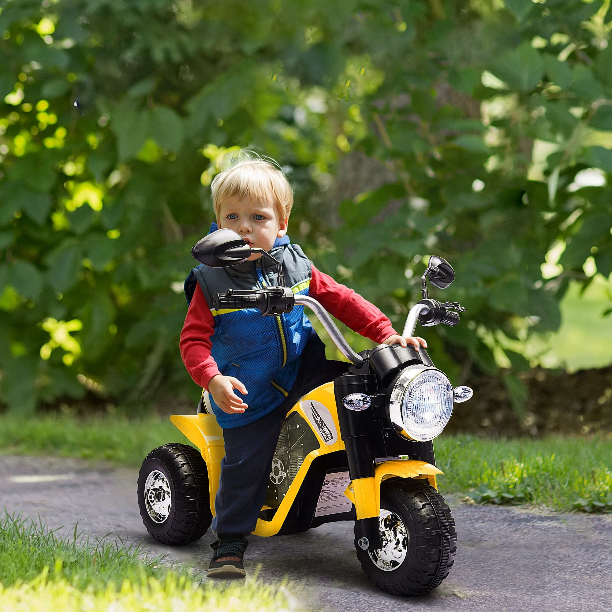 HOMCOM Kids Electric Motorcycle Ride-On Toy 3-Wheels Battery Powered Motorbike Rechargeable 6V with Horn Headlights for 18 - 36 Months Yellow - anydaydirect