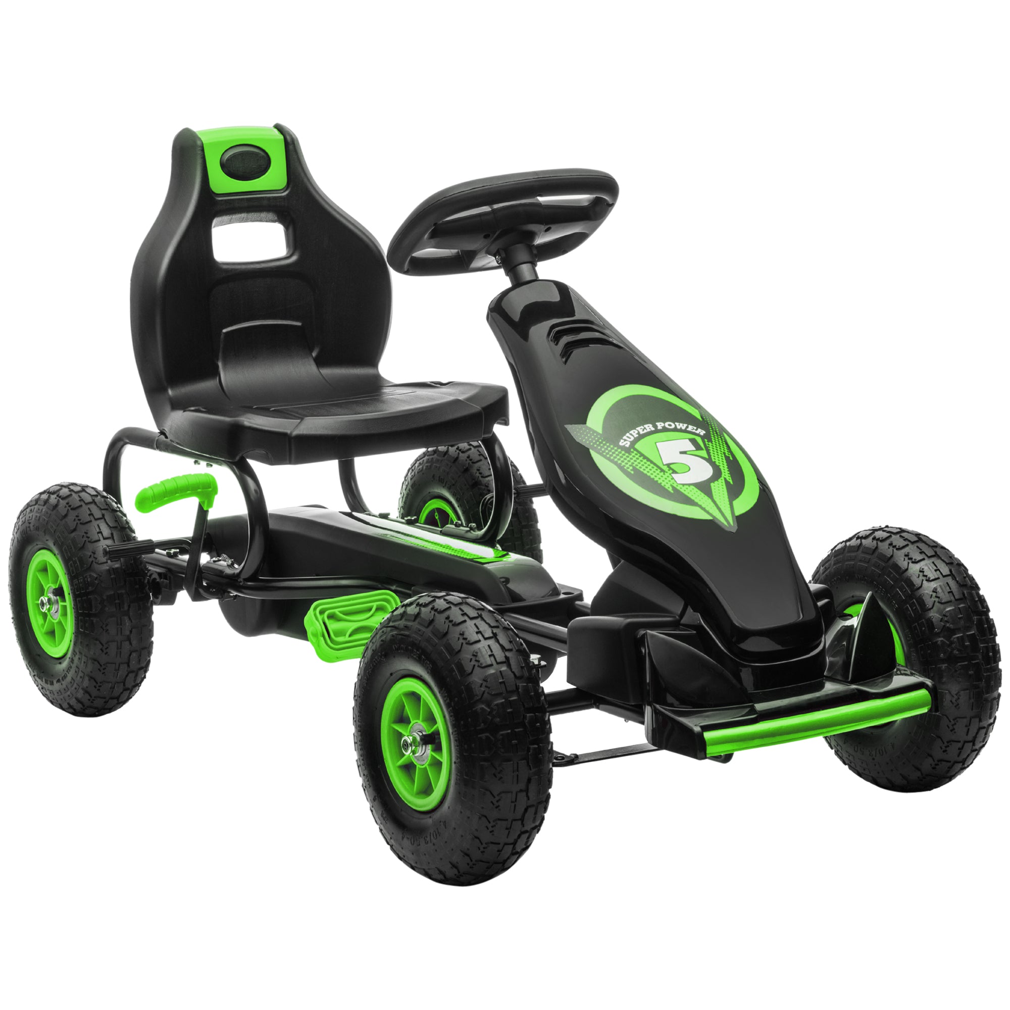 HOMCOM Children Pedal Go Kart, Racing Go Cart w/ Adjustable Seat, Inflatable Tyres, Shock Absorb, Handbrake, for Kids Ages 5-12, Green - anydaydirect