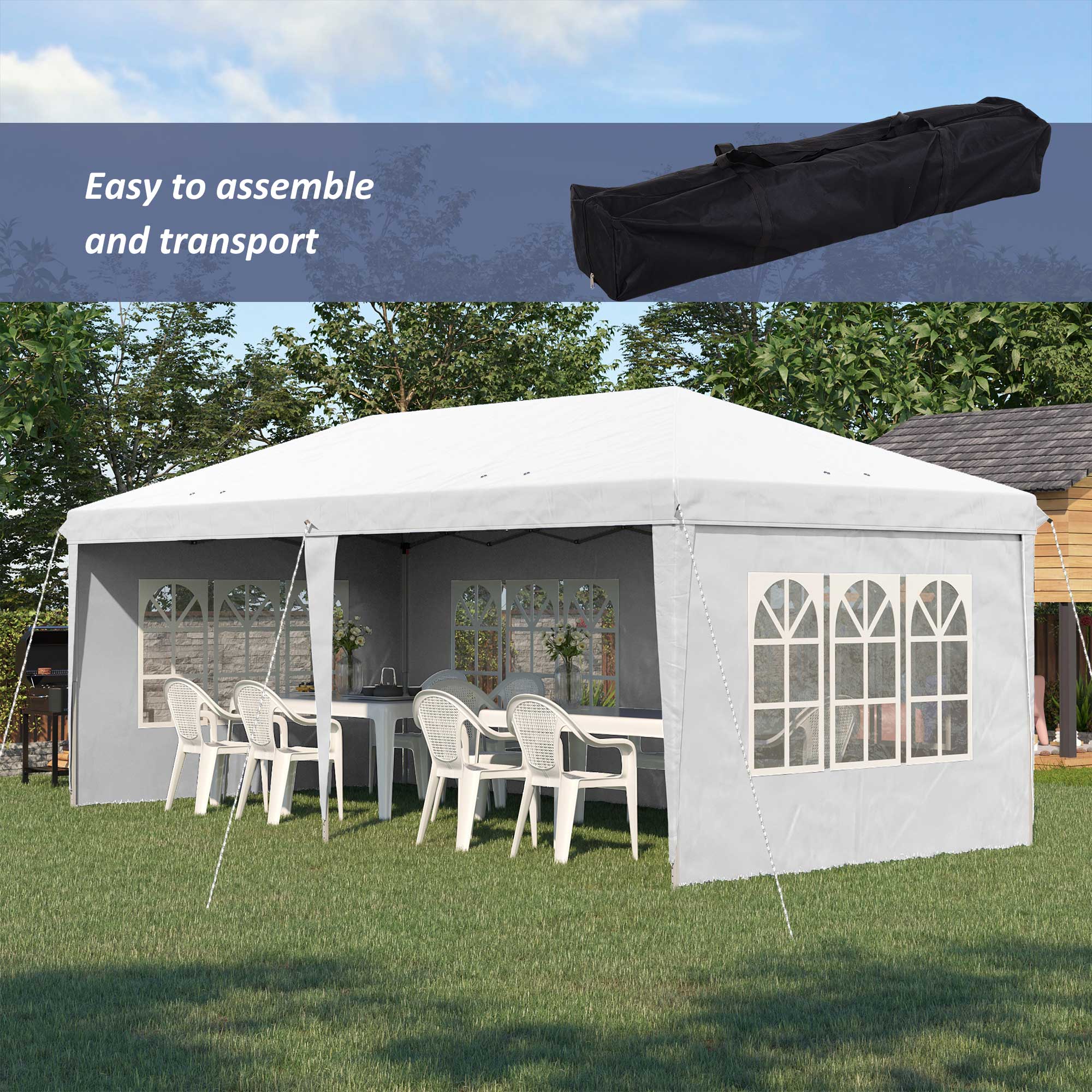 Outsunny 3 x 6m Pop Up Gazebo, Height Adjustable Marquee Party Tent with Sidewalls and Storage Bag, White - anydaydirect