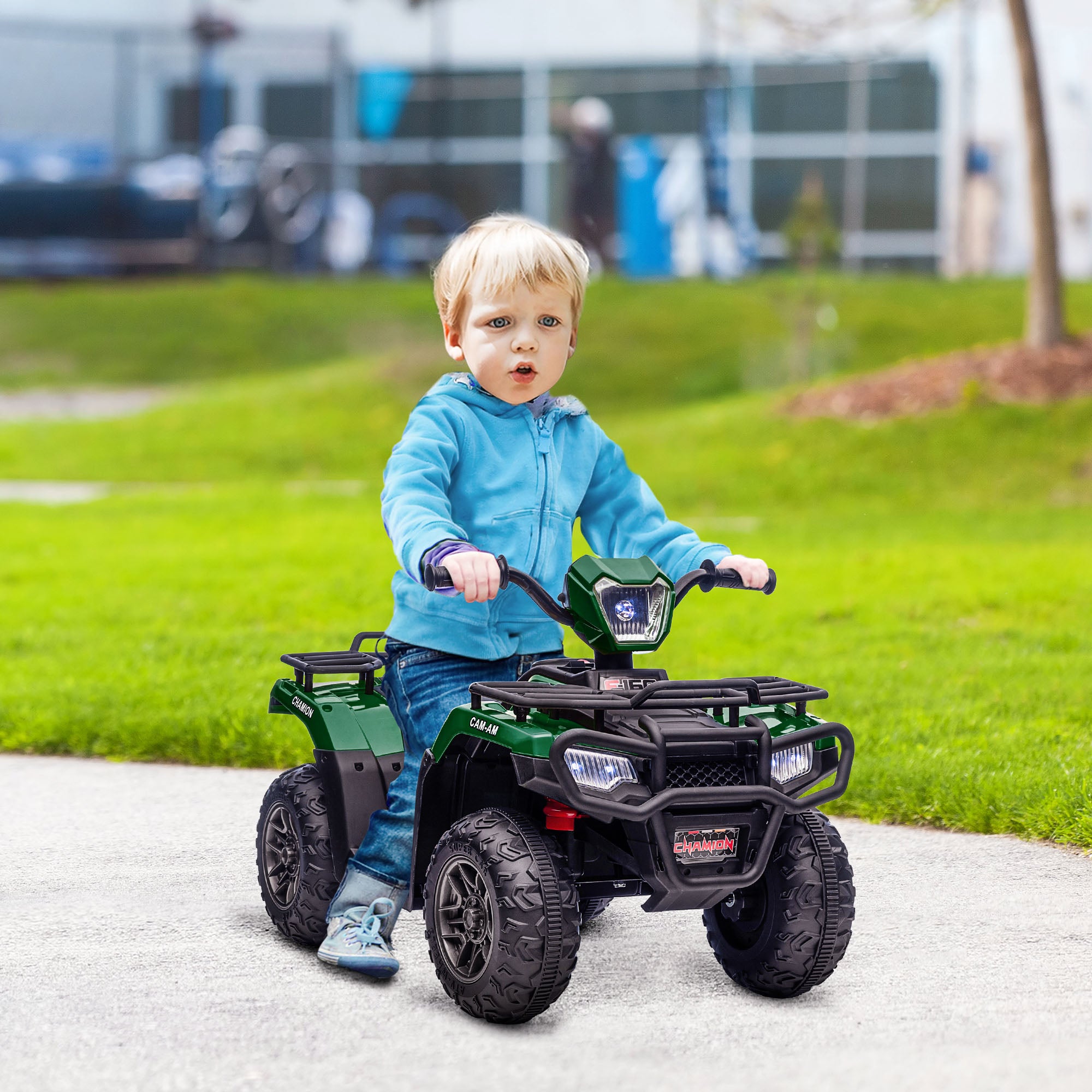 HOMCOM 12V Kids Quad Bike with Forward Reverse Functions, Electric Ride On ATV with Music, LED Headlights, for Ages 3-5 Years - Green - anydaydirect