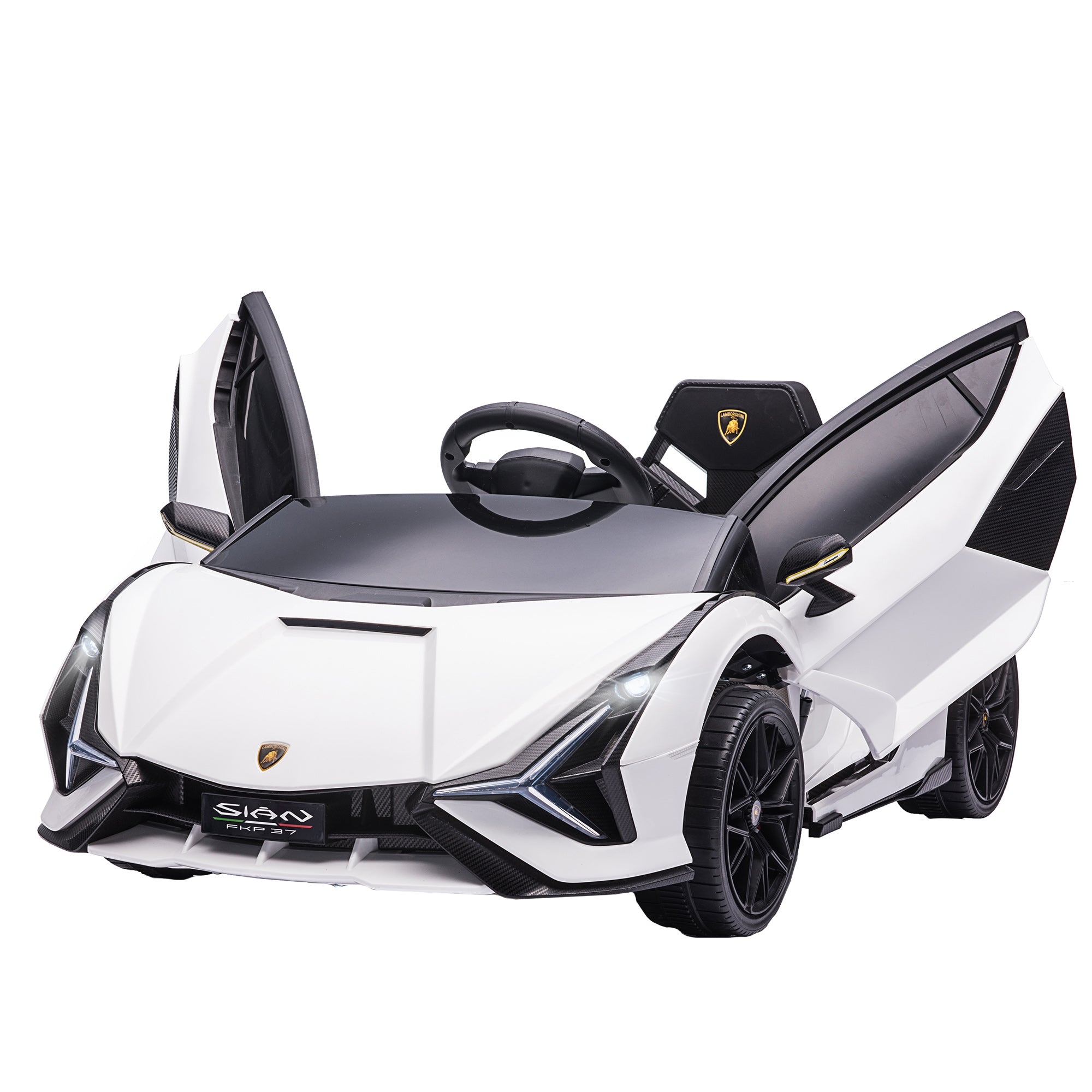 HOMCOM Compatible 12V Battery-powered Kids Electric Ride On Car Lamborghini SIAN Toy w/ Remote Control Lights MP3 for 3-5 Years Old White - anydaydirect