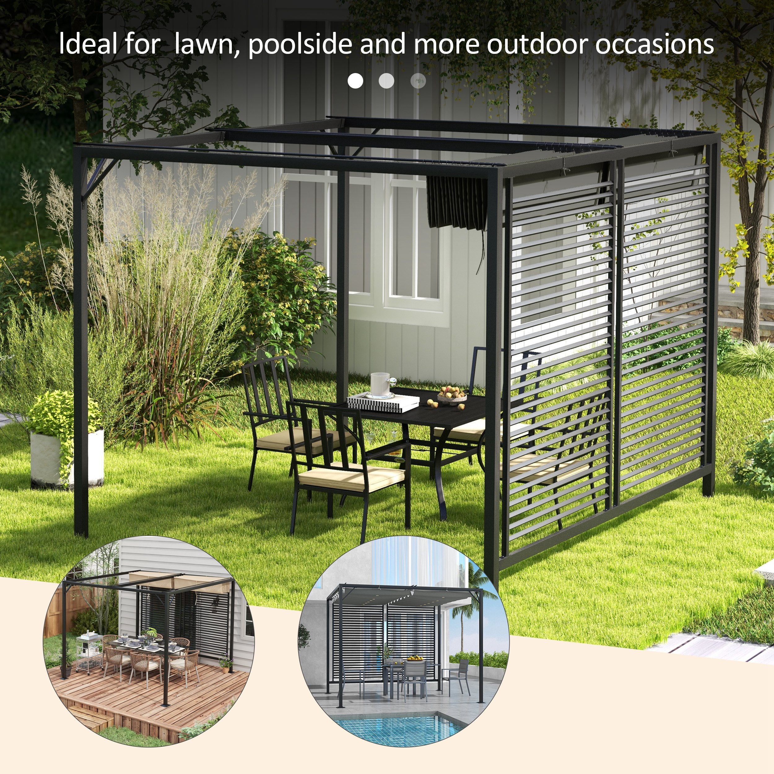 Outsunny 3 x 2.8m Metal Pergola, with Retractable Fabric Roof - Grey - anydaydirect