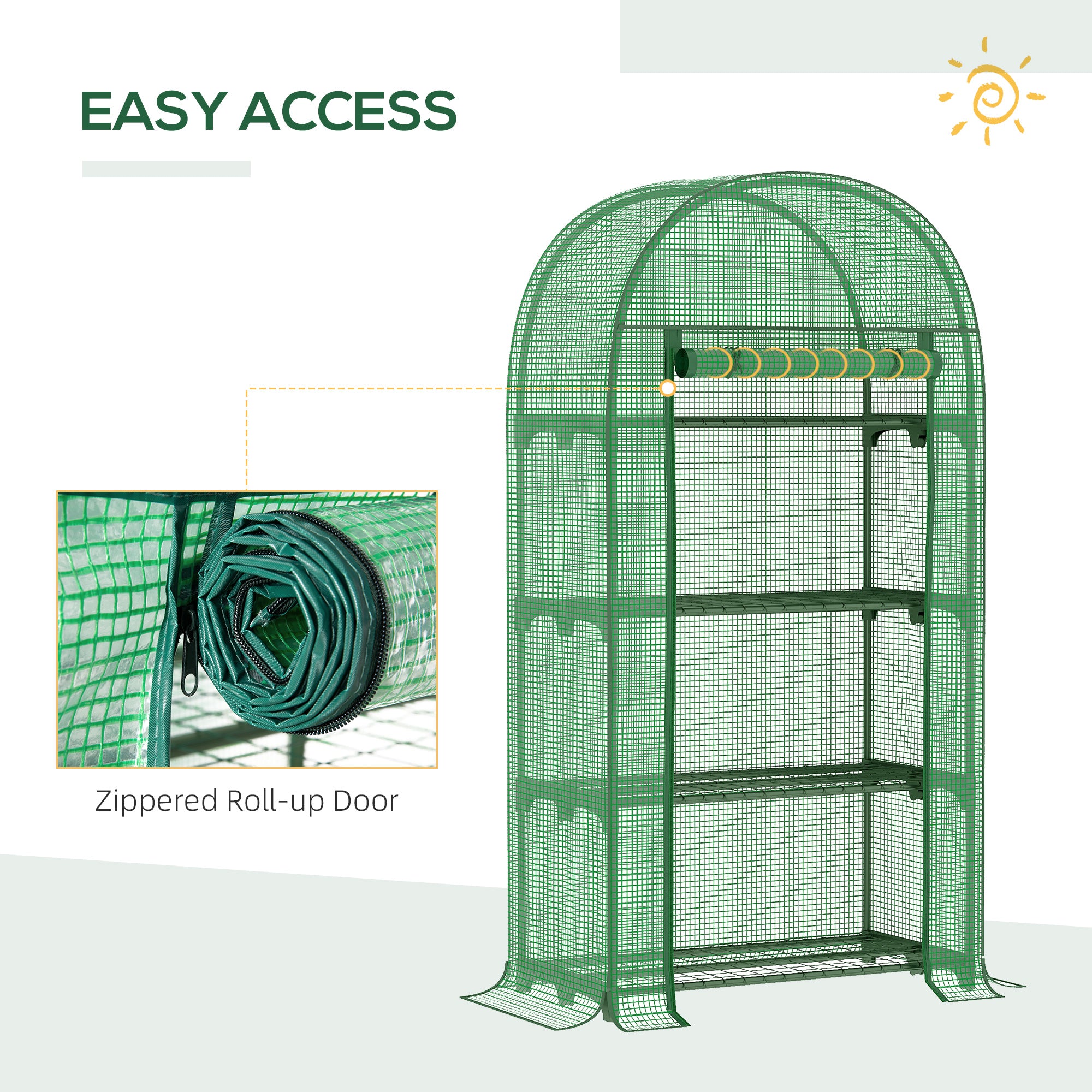 Outsunny 80 x 49 x 160cm Mini Greenhouse for Outdoor, Portable Gardening Plant Green House with Storage Shelf, Roll-Up Zippered Door, Metal Frame and PE Cover, Green - anydaydirect