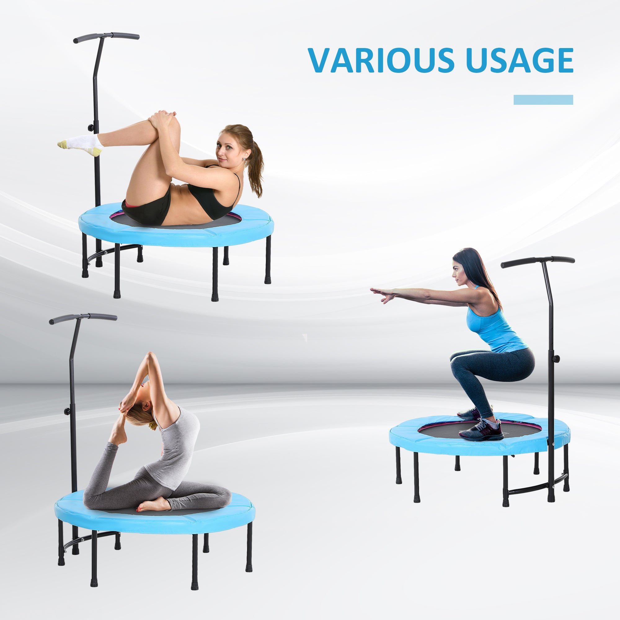 HOMCOM 40" Fitness Trampoline with Adjustable Handle, Rebounder Trampoline, Mini Jumper for Indoor Exercise Workout, Blue - anydaydirect