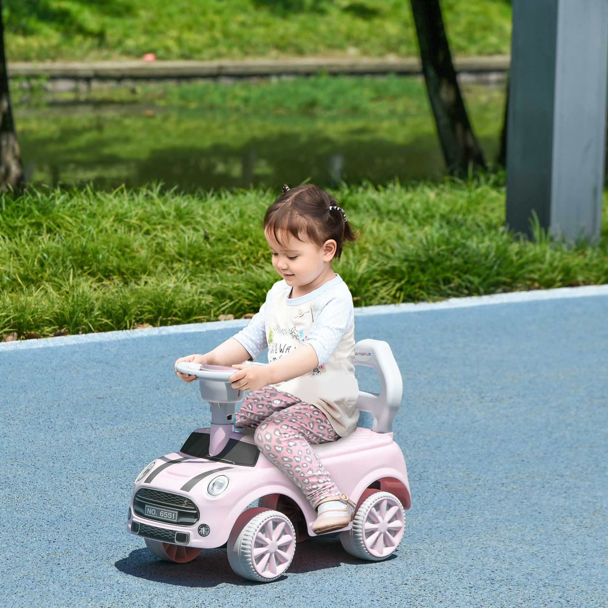 AIYAPLAY Foot To Floor Ride On Car Sliding Car w/ Air Horn, Anti-Over-Backwards, 18 to 36 Months - Pink - anydaydirect