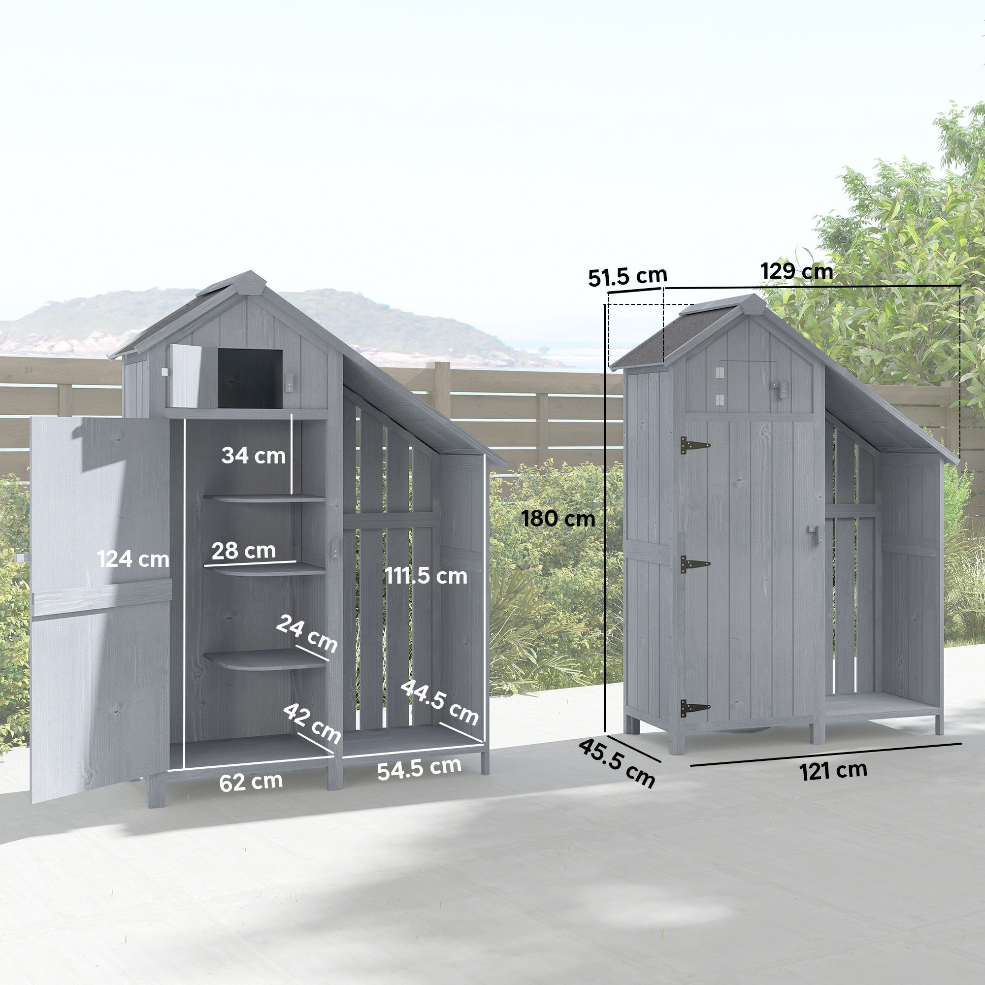 Outsunny Garden Outdoor Storage Shed 3 Shelves Tilt Roof w/ Firewood Rack Log Carrier, 129L x 51.5W x 180H cm - anydaydirect