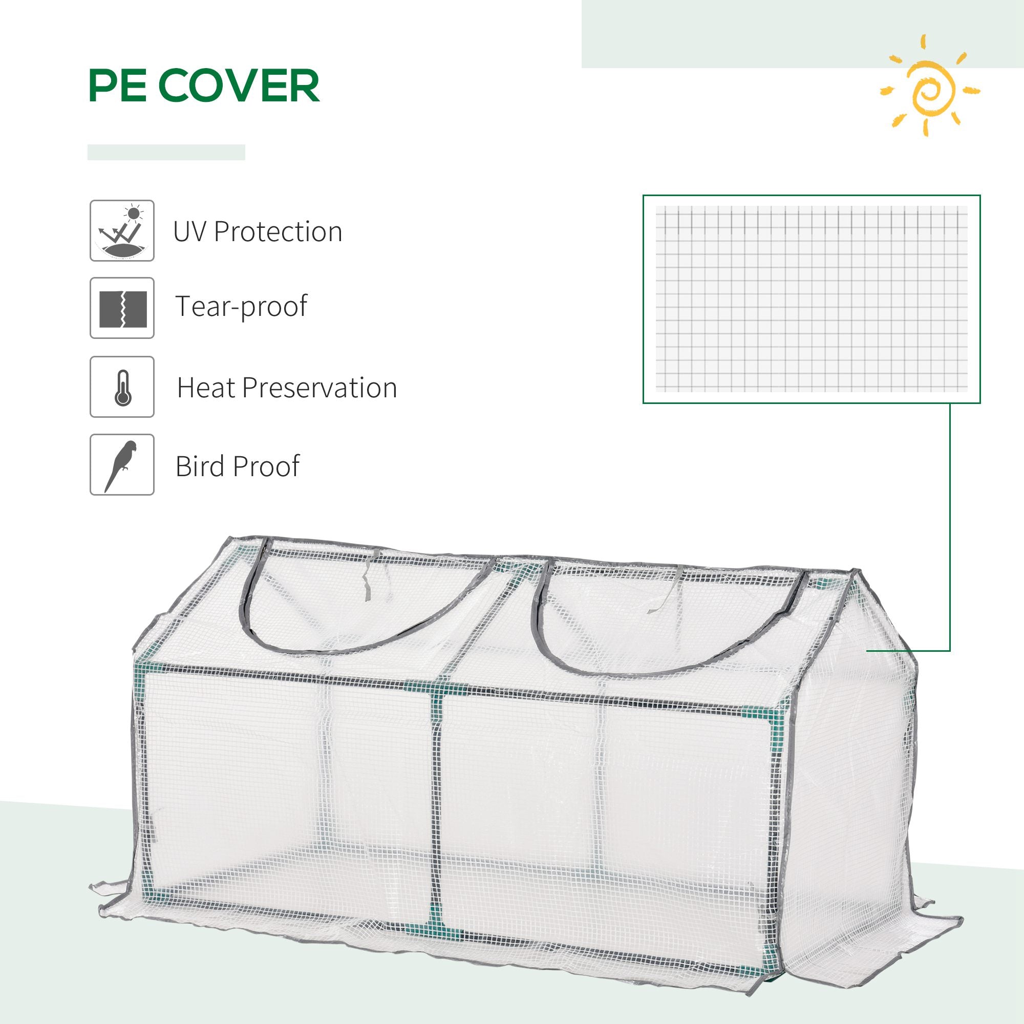 Outsunny Mini Greenhouse Portable Flower Planter Tomato Vegetable House for Garden Backyard with Zipper 120 x 60 x 60 cm, White - anydaydirect