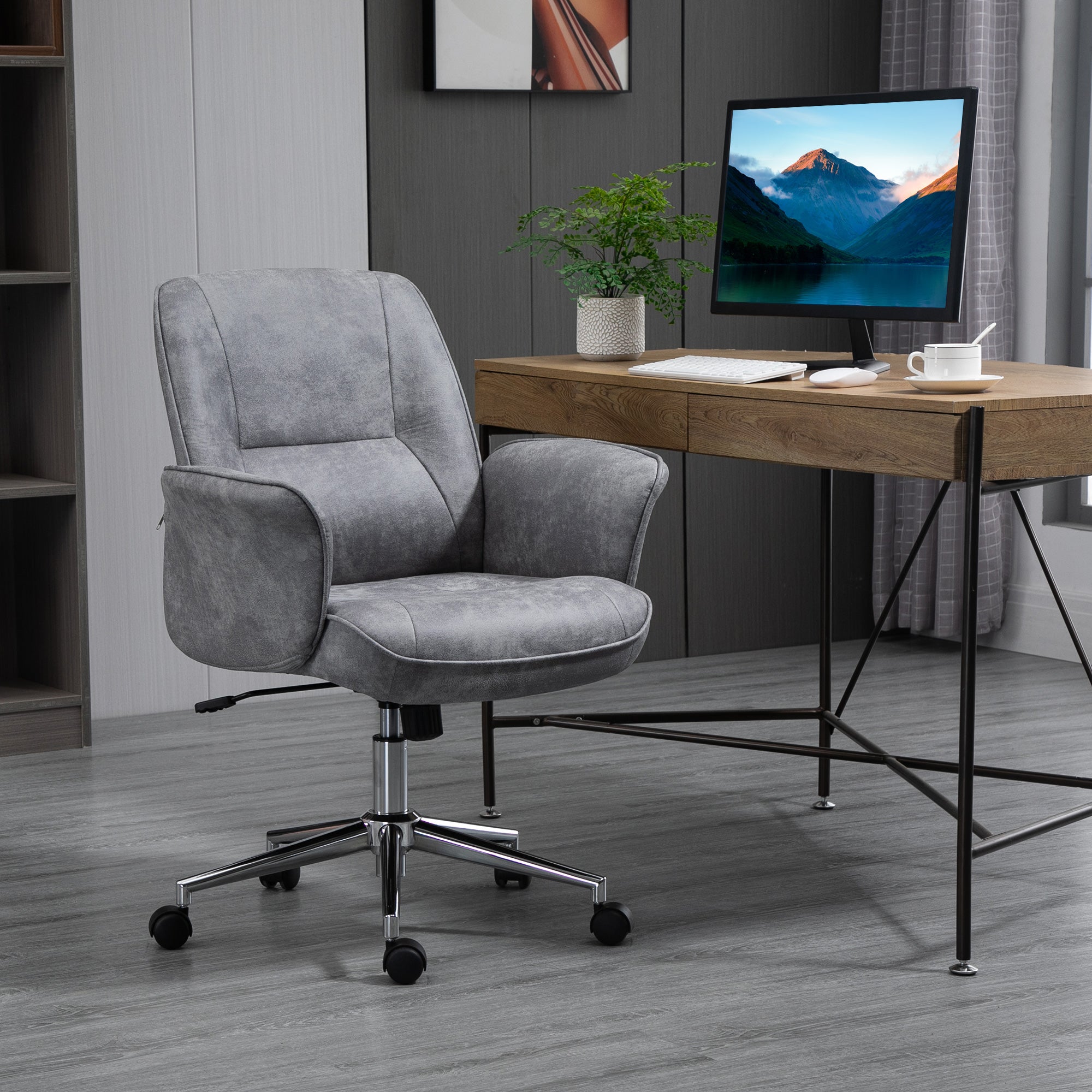 Vinsetto Swivel Computer Office Chair Mid Back Desk Chair for Home Study Bedroom, Light Grey - anydaydirect