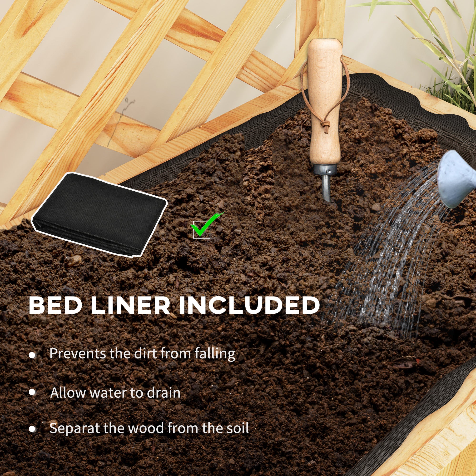 Outsunny 52L Wooden Planter, with Trellis and Shelves - Natural Finish - anydaydirect