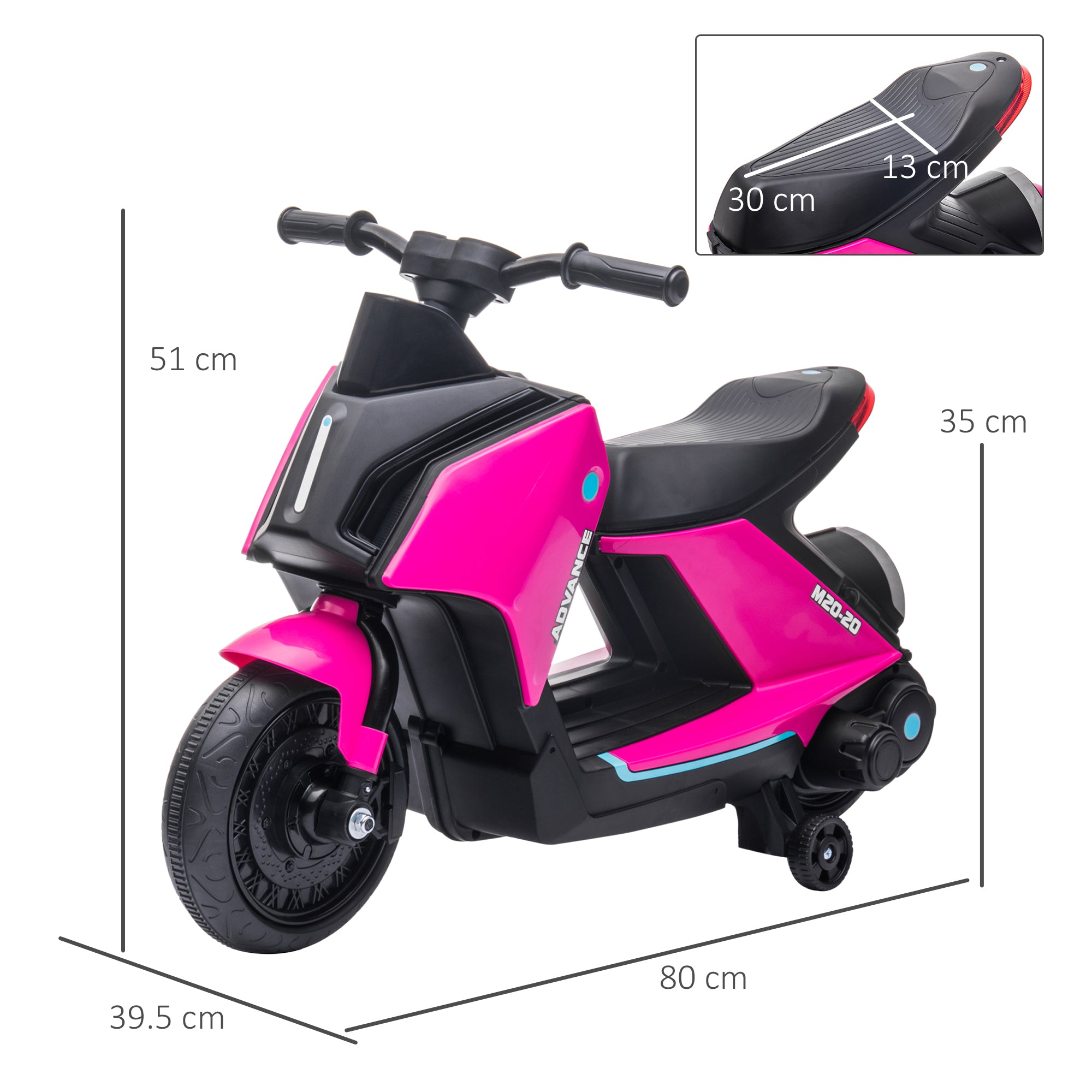 HOMCOM 6V Kids Electric Motorbike Ride On Toy w/ Music Headlights Safety Training Wheels for Girls Boy 2-4 Years Pink - anydaydirect