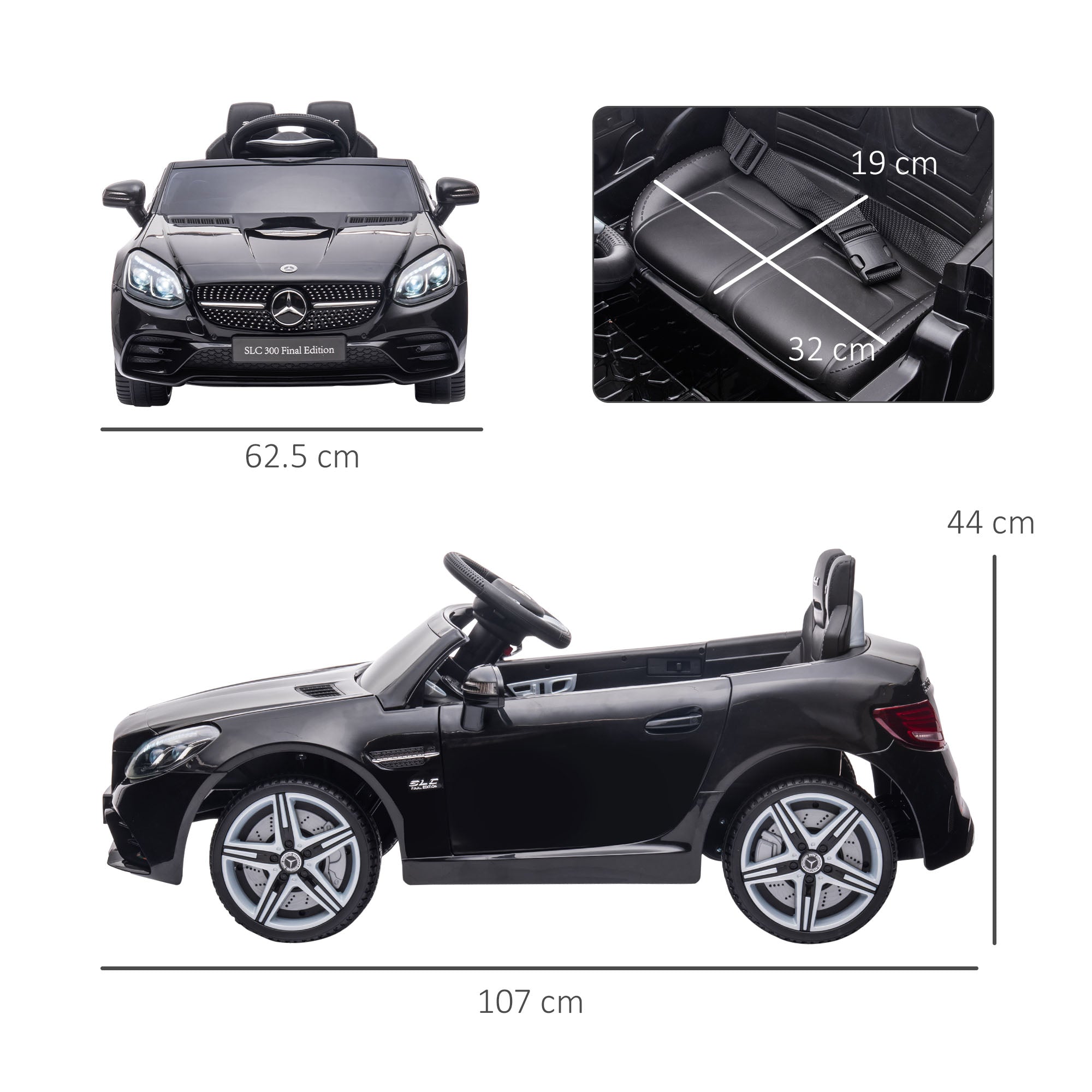 AIYAPLAY Mercedes Benz SLC 300 Licensed 12V Kids Electric Ride On Car w/ Parental Remote Two Motor Music Light Wheel for 3-6 Years Black - anydaydirect