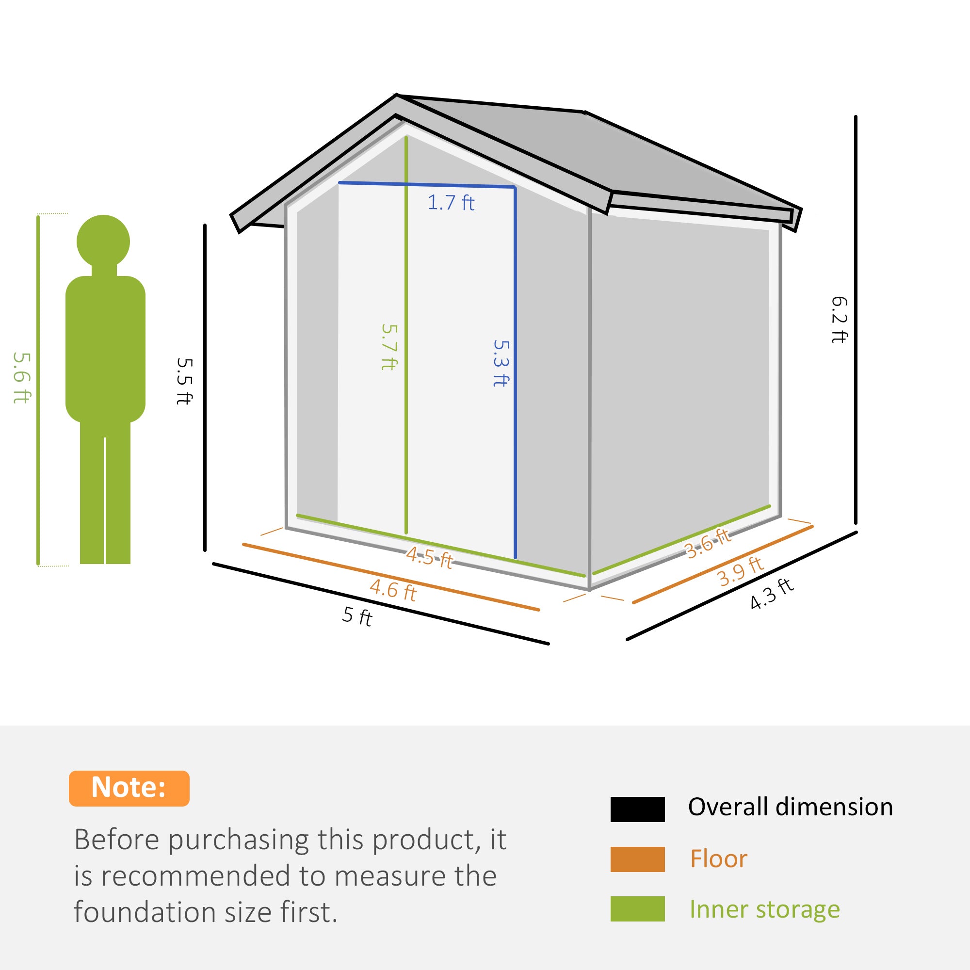 Outsunny 5ft x 4ft Garden Metal Storage Shed, Tool Storage Shed with Sliding Door, Sloped Roof and Floor Foundation for Garden, Backyard, Patio, Grey - anydaydirect