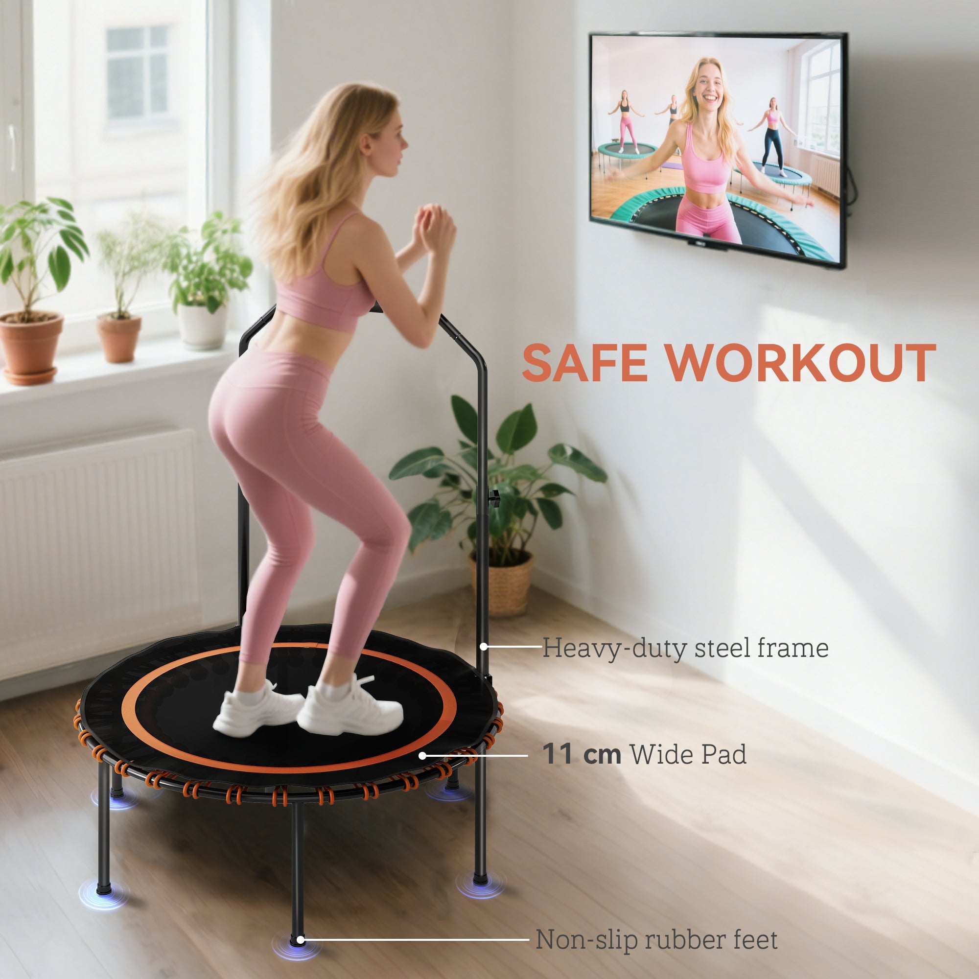 SPORTNOW 40" Foldable Fitness Trampoline Rebounder with Handle, Orange - anydaydirect