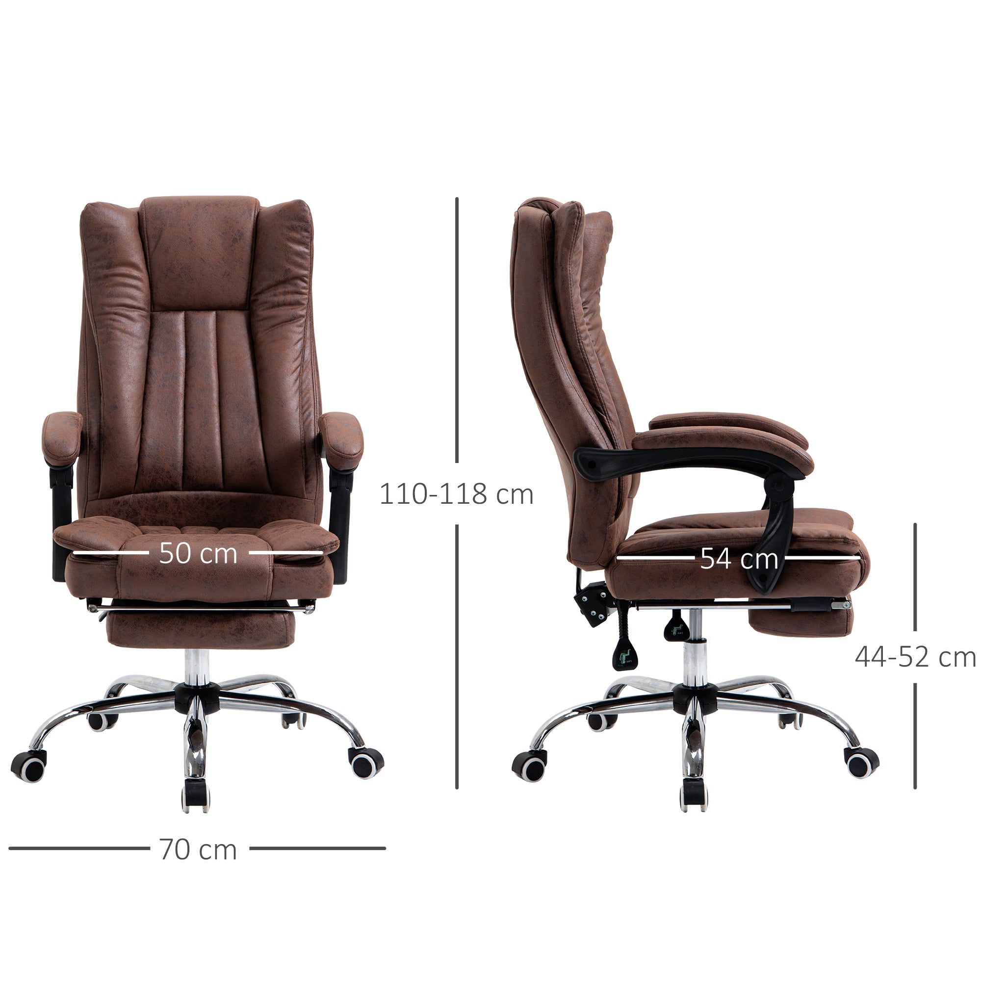 Vinsetto Home Office Chair Microfibre Desk Chair with Reclining Function Armrests Swivel Wheels Footrest Brown - anydaydirect
