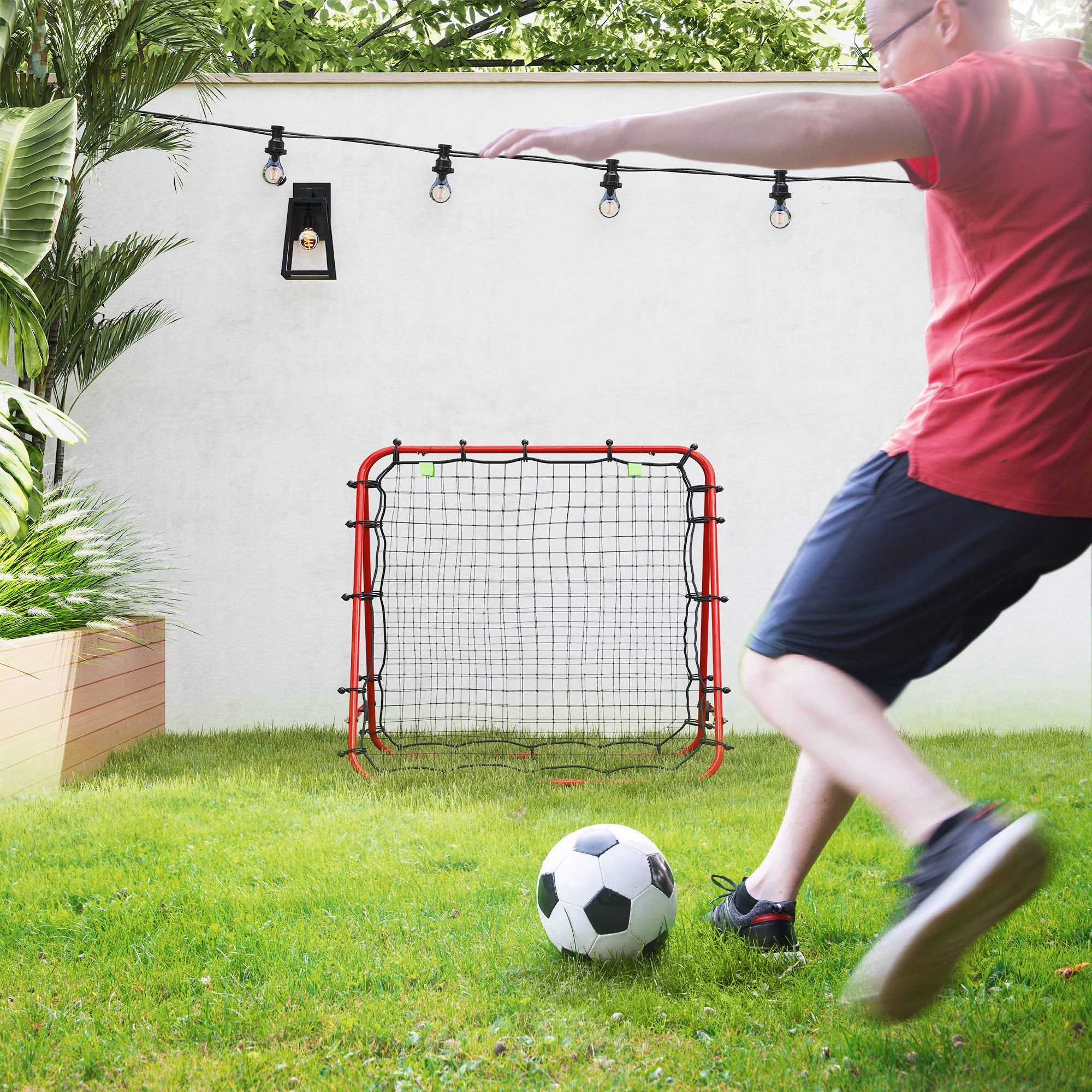 HOMCOM Double Sided Football Rebounder Net, Football Rebound Goal with Five Adjustable Angles, Red - anydaydirect