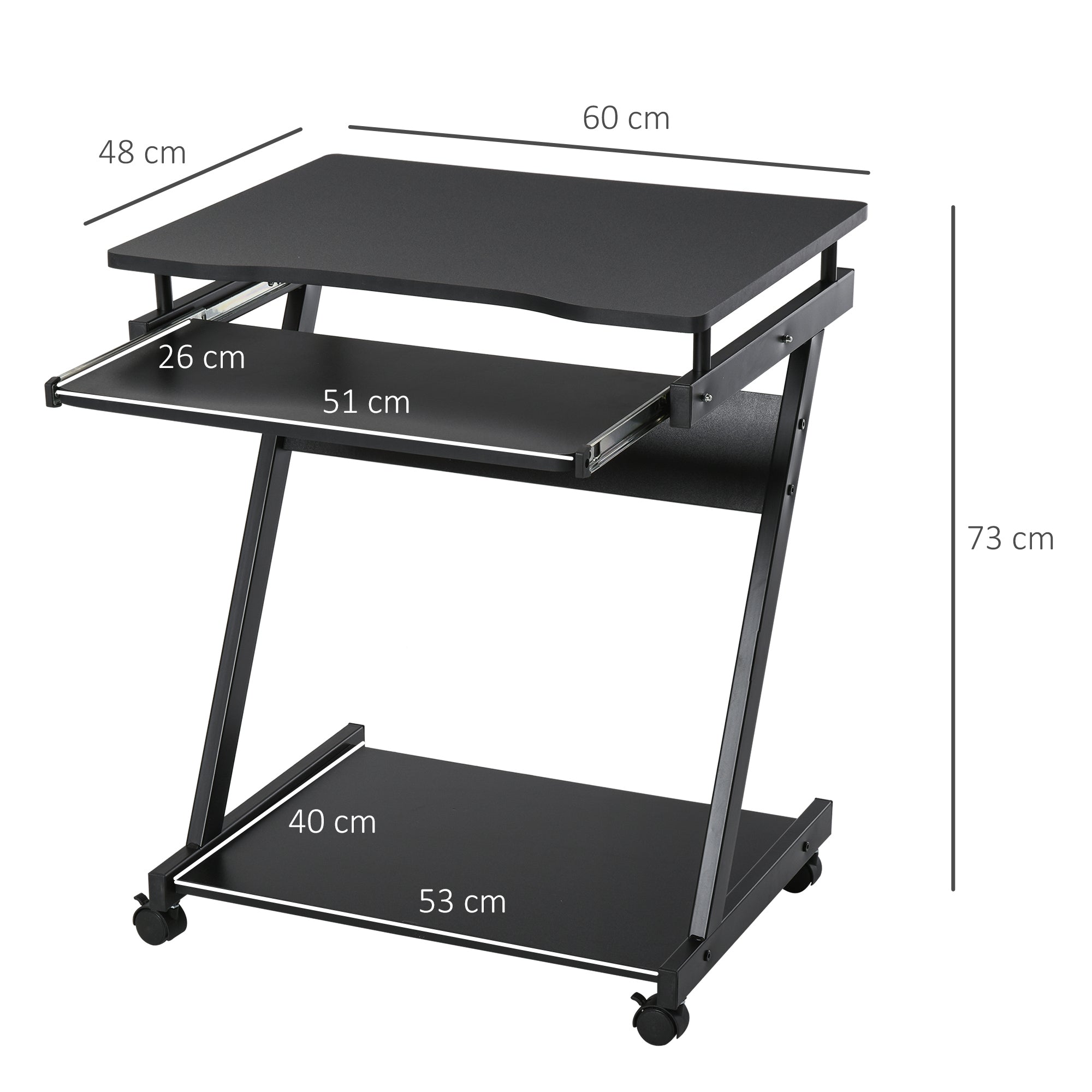 HOMCOM Movable Computer Desk with 4 Moving Wheels Sliding Keyboard Tray Home Office Workstation Black - anydaydirect