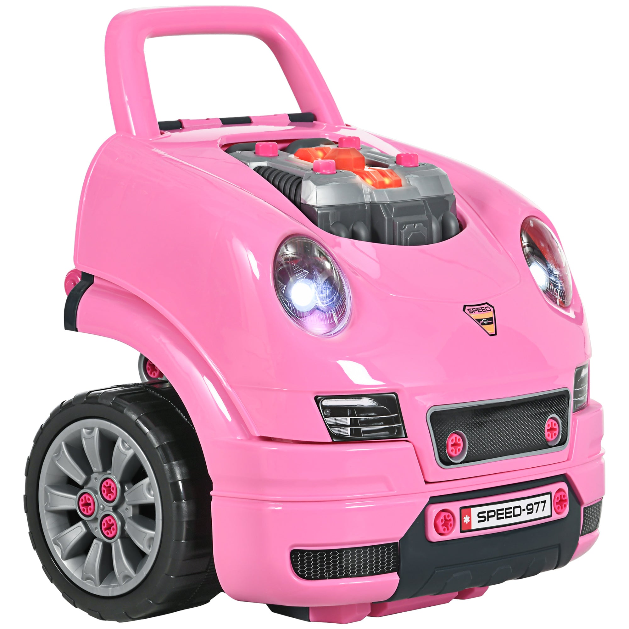 HOMCOM Kids Truck Engine Toy Set, with Horn, Light, Car Key, for Ages 3-5 Years - Pink - anydaydirect