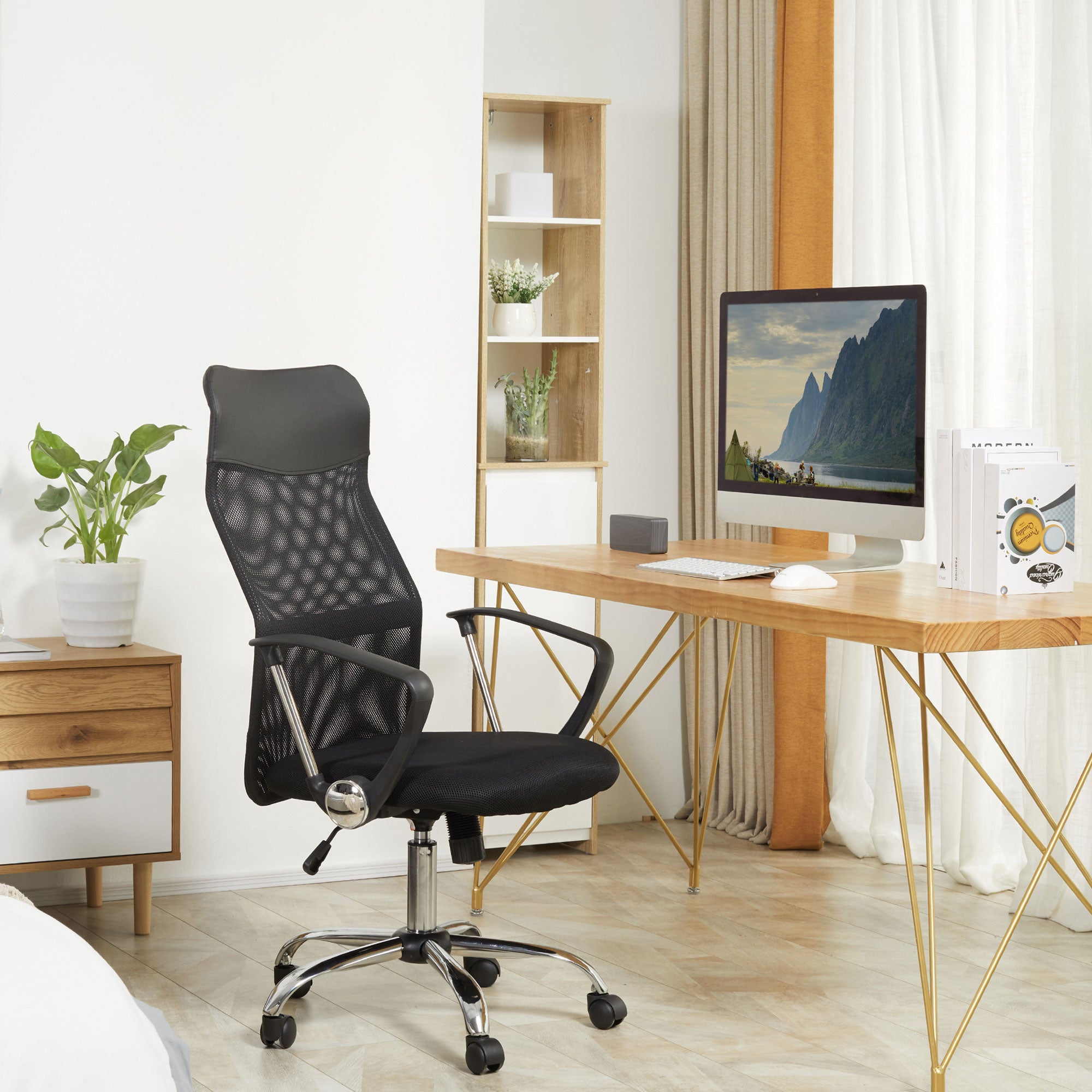 HOMCOM Ergonomic Office Chair Mesh Chair with Adjustable Height Tilt Function Black - anydaydirect
