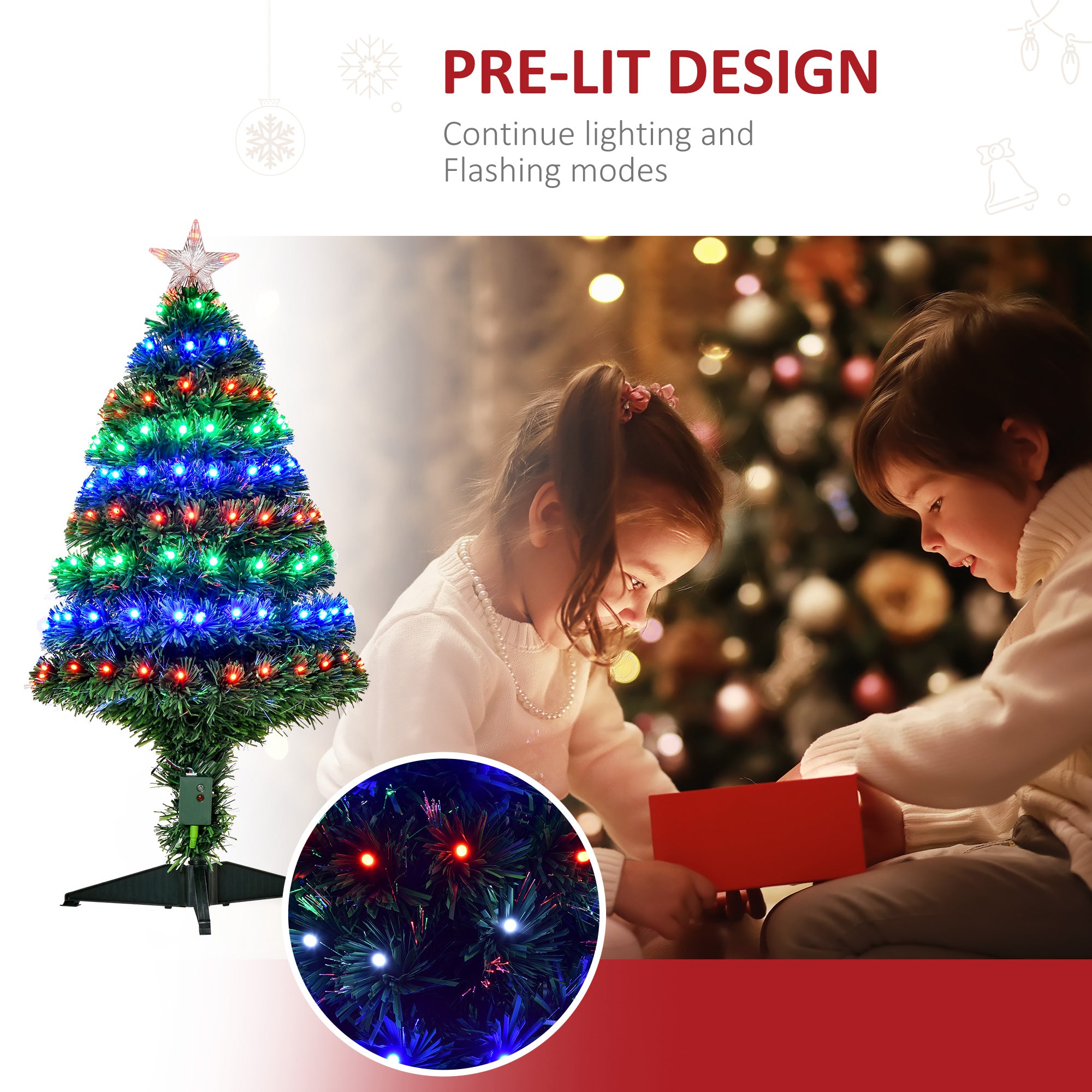 HOMCOM 3ft 90cm Fiber Optic Xmas Tree Artificial Christmas Tree - anydaydirect