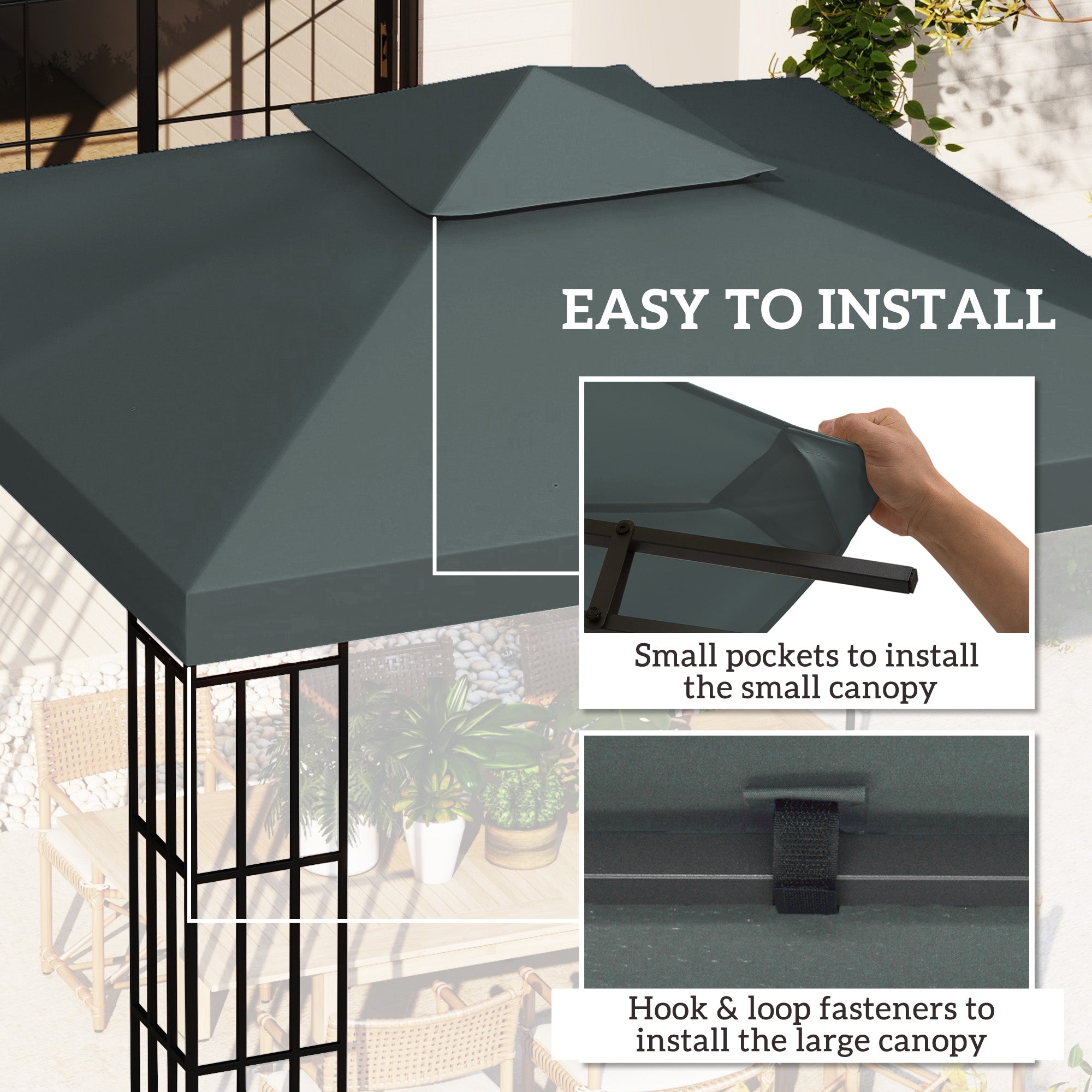 Outsunny Gazebo Roof Replacement, for 3 x 3(m) Frames - Grey - anydaydirect