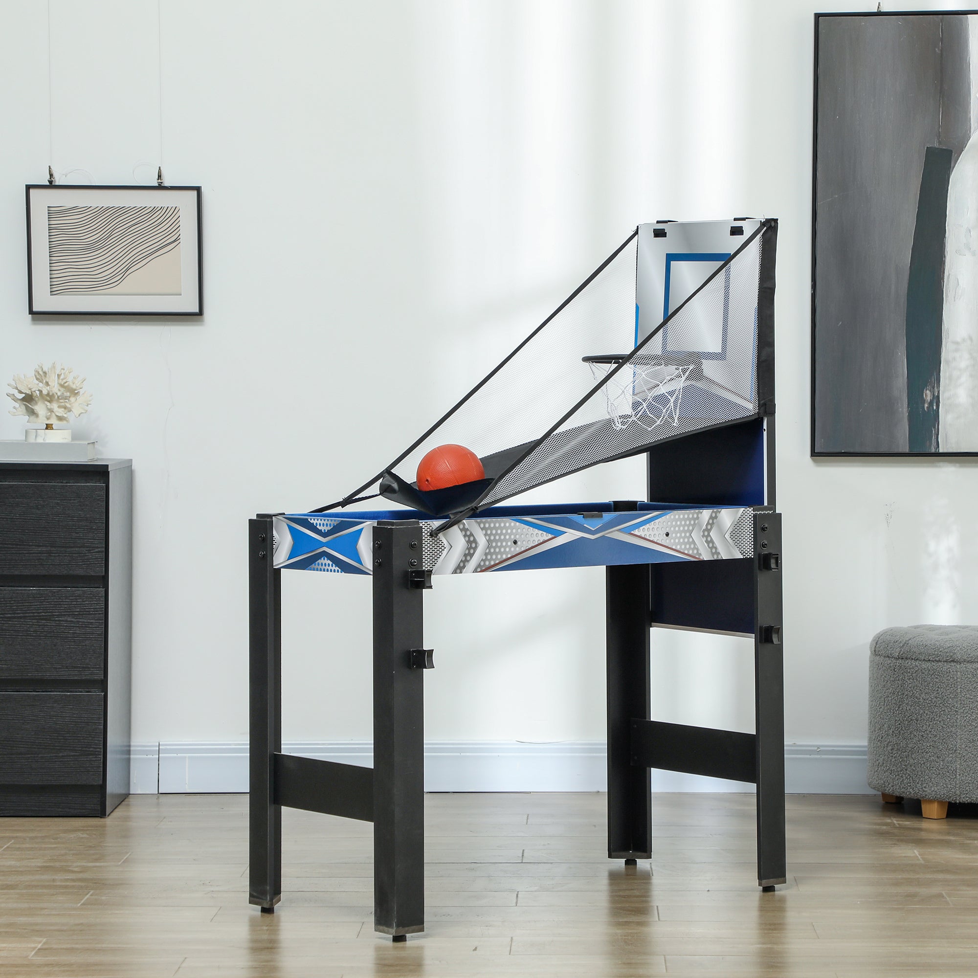 SPORTNOW 5-in-1 Multi Games Table, with Pool, Table Tennis, Basketball, Hockey, Archery, Blue - anydaydirect