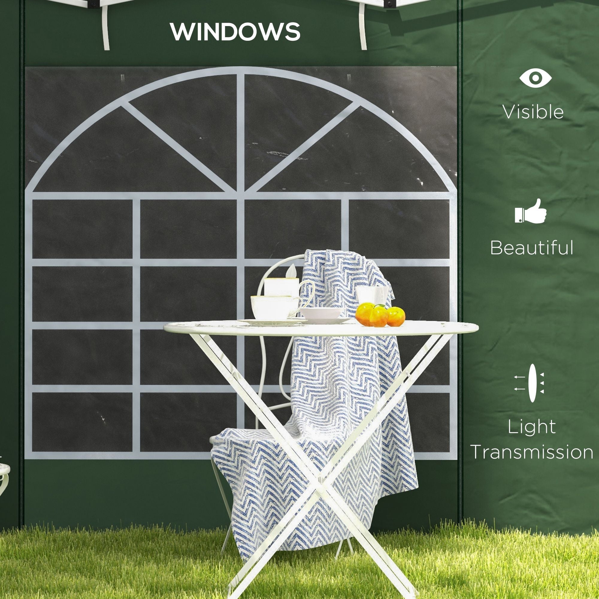Outsunny Gazebo Side Panels, 2 Pack Sides Replacement, for 3x3(m) or 3x6m Pop Up Gazebo, with Windows and Doors, Green - anydaydirect