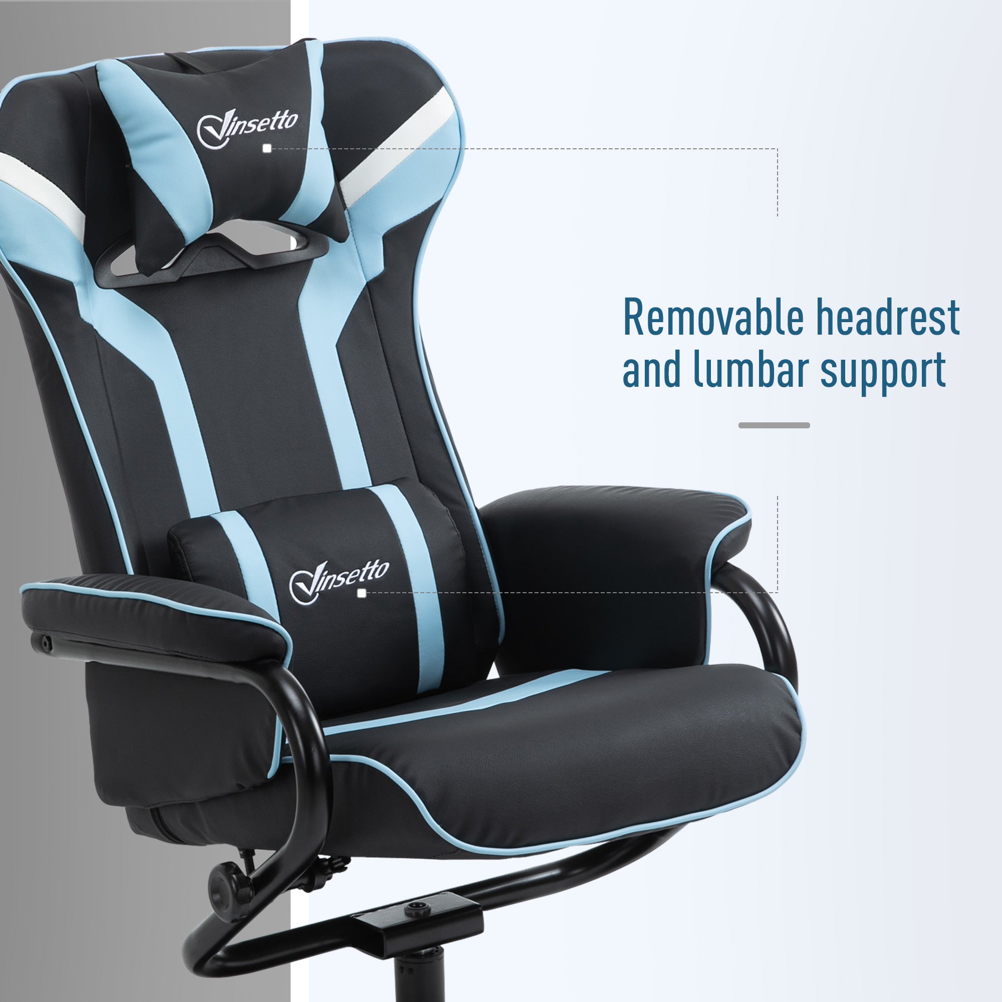 Vinsetto Reclining Chair and Stool Set, Recliner Chair with Headrest, Gaming Chair with Lumbar Support, Pedestal Base for Home Office, Lake Blue - anydaydirect