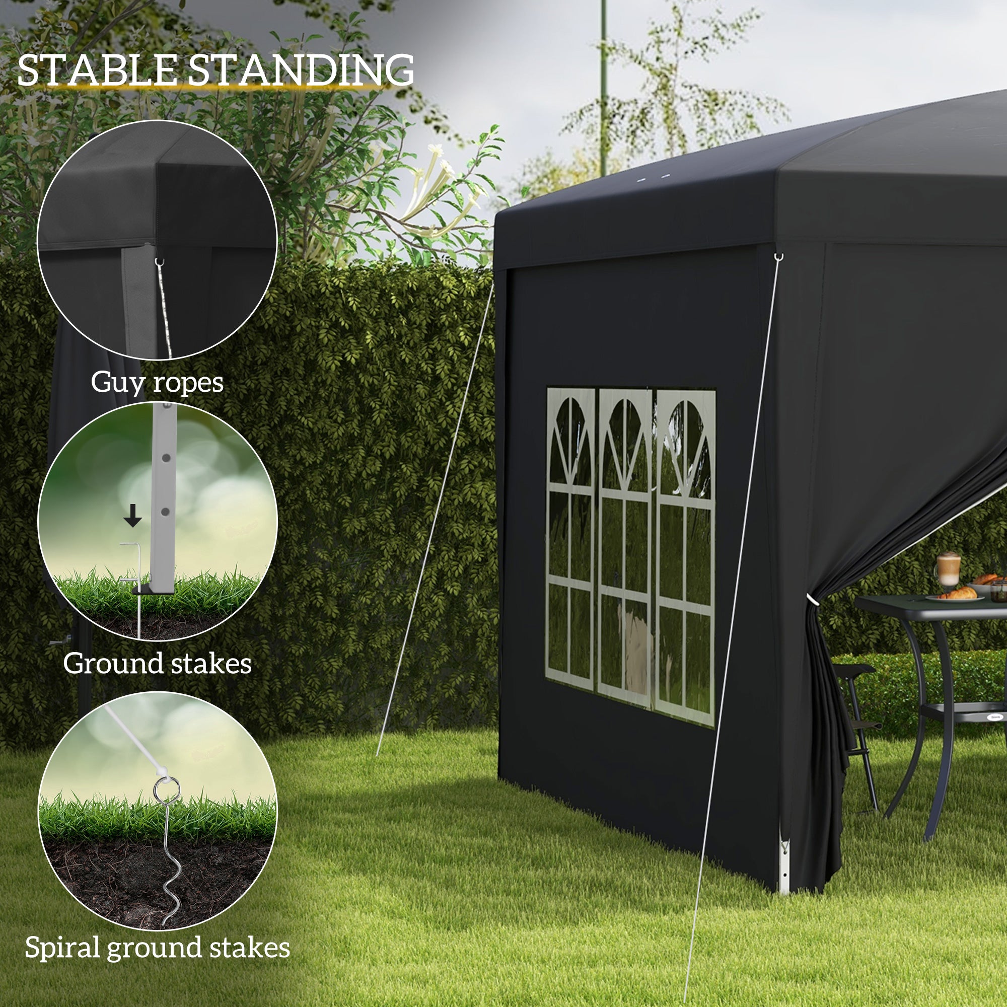 Outsunny 3 x 3(m) Pop Up Gazebo, Water and UV Resistant Party Tent Camping Canopy Marquee with Carry Bag, Black - anydaydirect