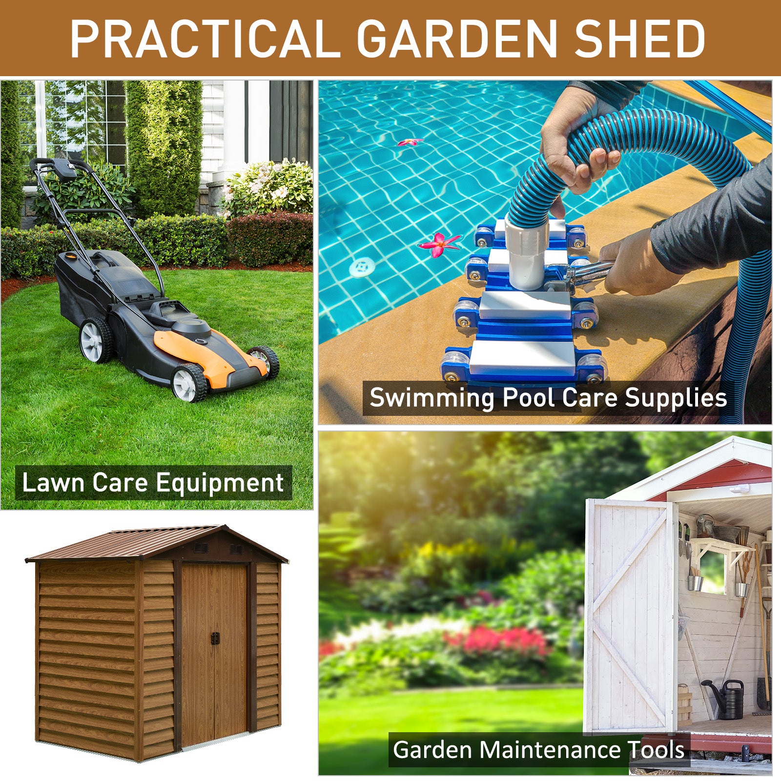 Outsunny 8 x 6.5 ft Metal Garden Storage Shed Apex Store for Gardening Tool with Foundation Ventilation and Lockable Door, Brown - anydaydirect