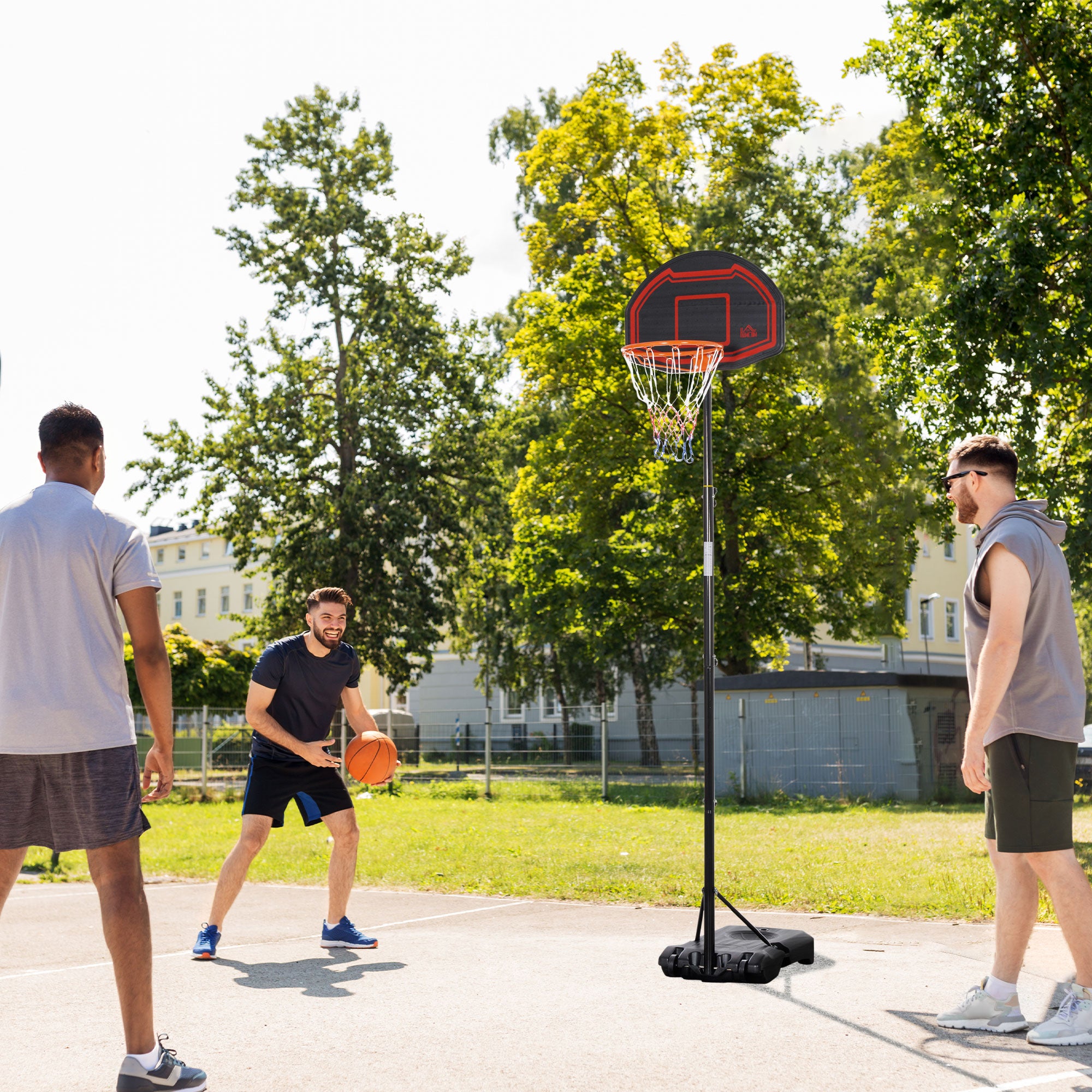 HOMCOM Basketball Hoop Stand Portable Adjustable Height 2.1-2.6m w/ Wheels, Sturdy Rim Stable Base, Black - anydaydirect