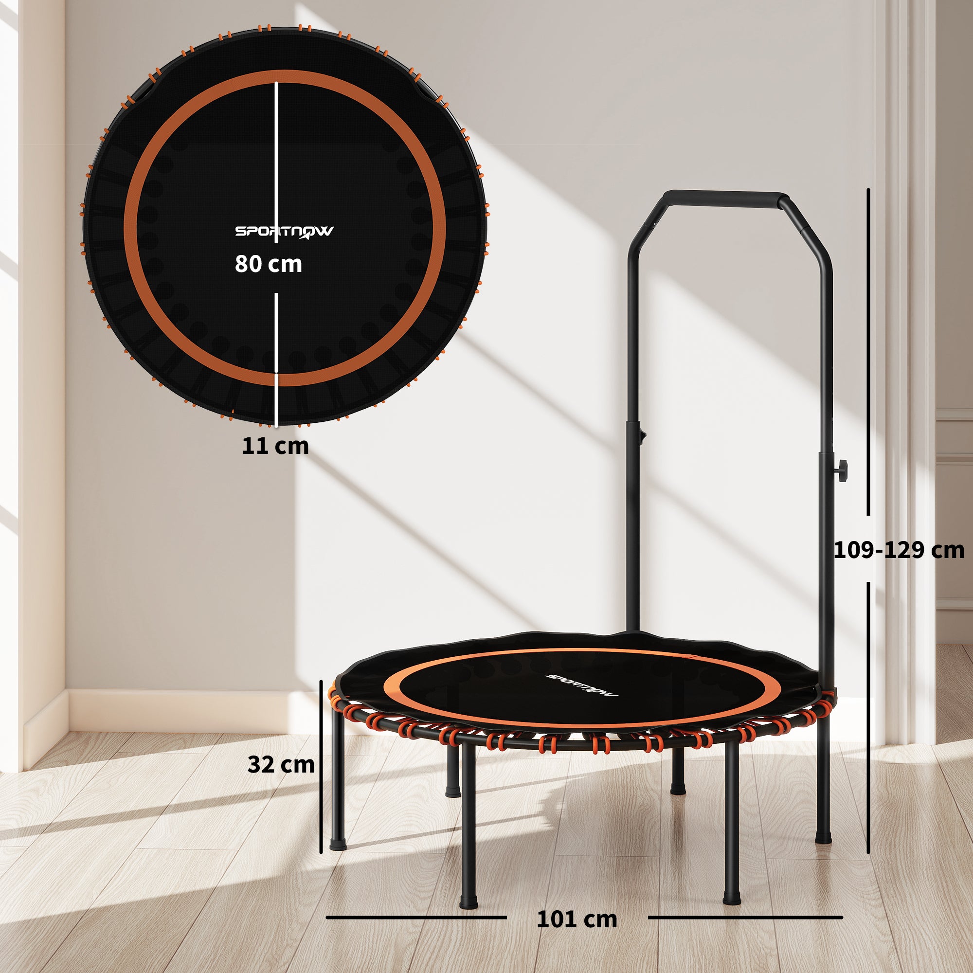 SPORTNOW 40" Foldable Fitness Trampoline Rebounder with Handle, Orange - anydaydirect
