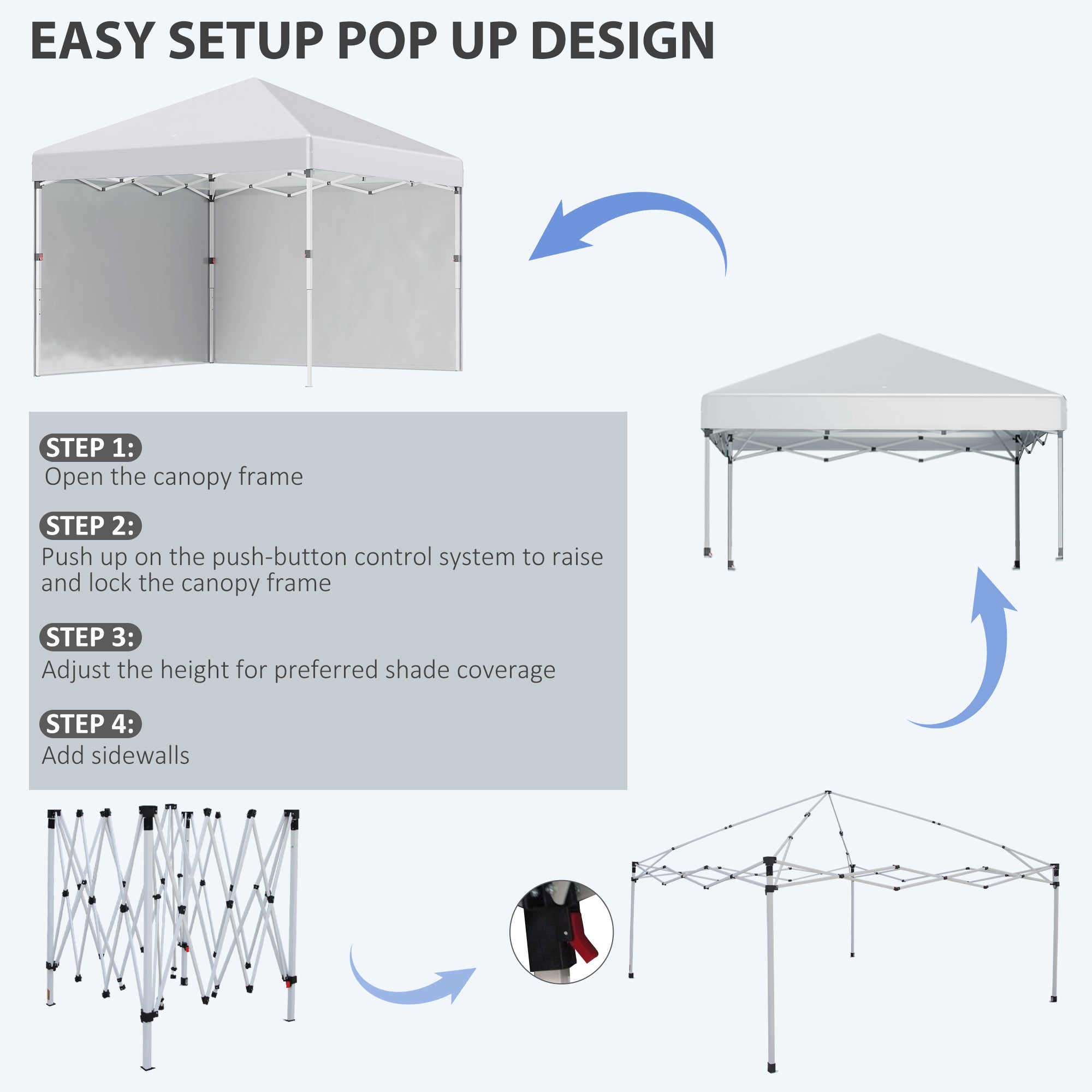 Outsunny 3 x 3 (M) Pop Up Gazebo, UPF 30+ with 2 Sidewalls, Leg Weight Bags and Wheeled Bag, Height Adjustable Party Tent Event Shelter for Garden, Patio, White - anydaydirect