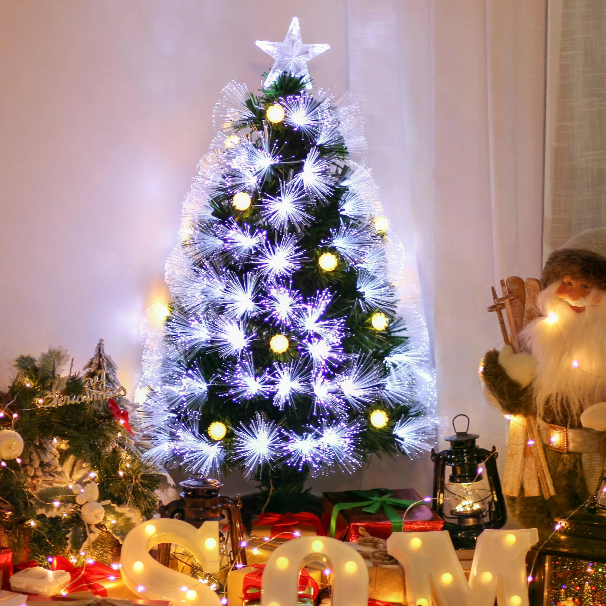 HOMCOM 3ft White Pre Lit Christmas Tree w/ 90 LEDs Star Topper Tri-Base Full Bodied Seasonal Decoration Pre-Lit Home - anydaydirect