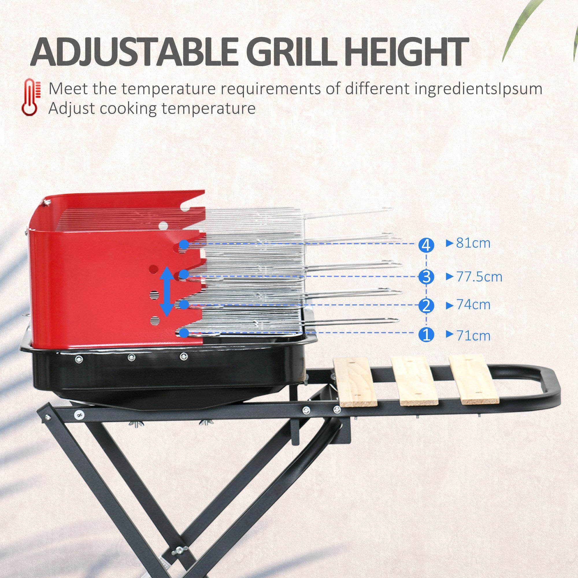 Outsunny Charcoal Trolley BBQ Barbecue Grill Patio Camping Picnic Garden Party Outdoor Cooking with Windshield, Wheels Side Trays, Black/Red - anydaydirect