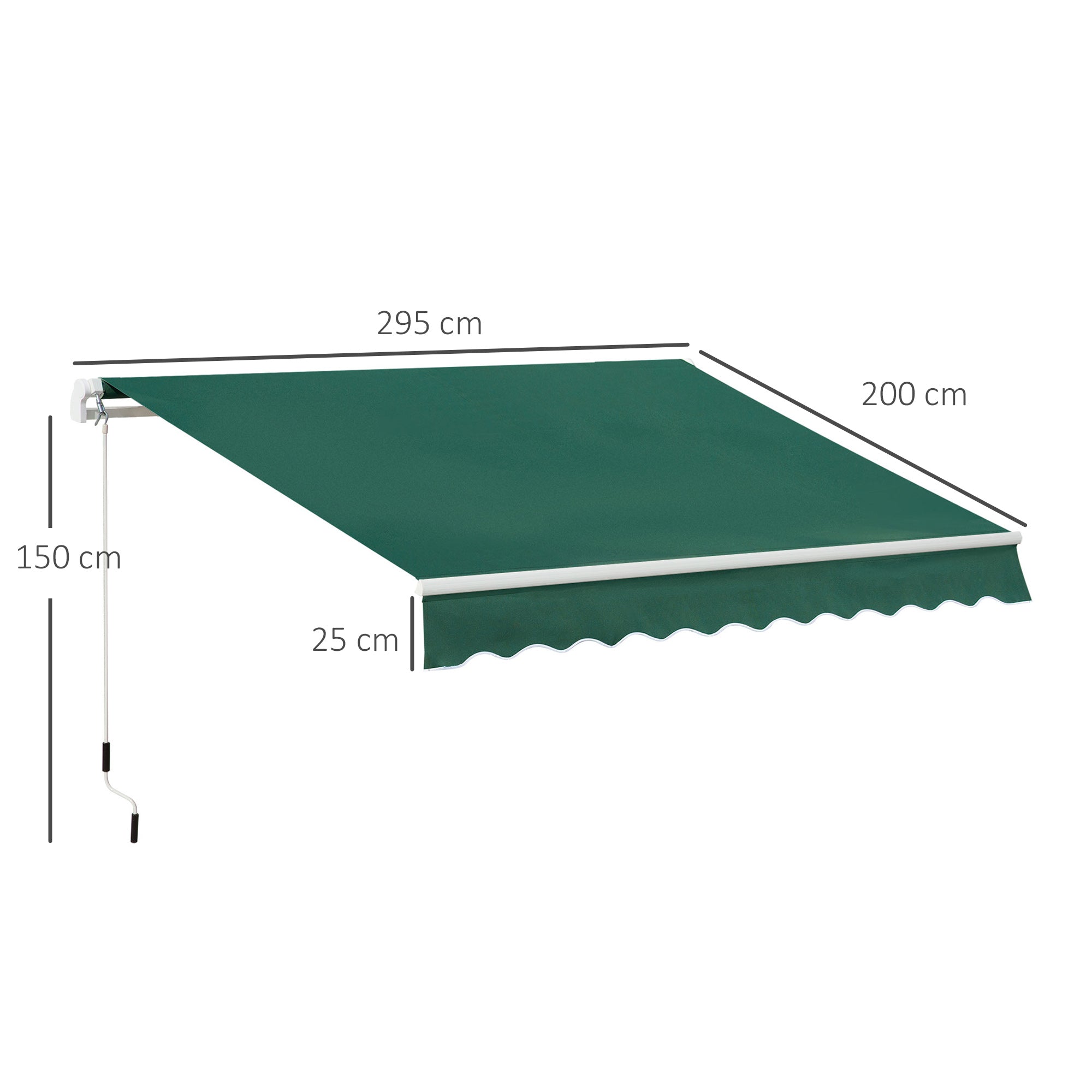 Outsunny Awning Canopy Manual Retractable Porch Sun Shade Shelter 3 x 2m Green - anydaydirect