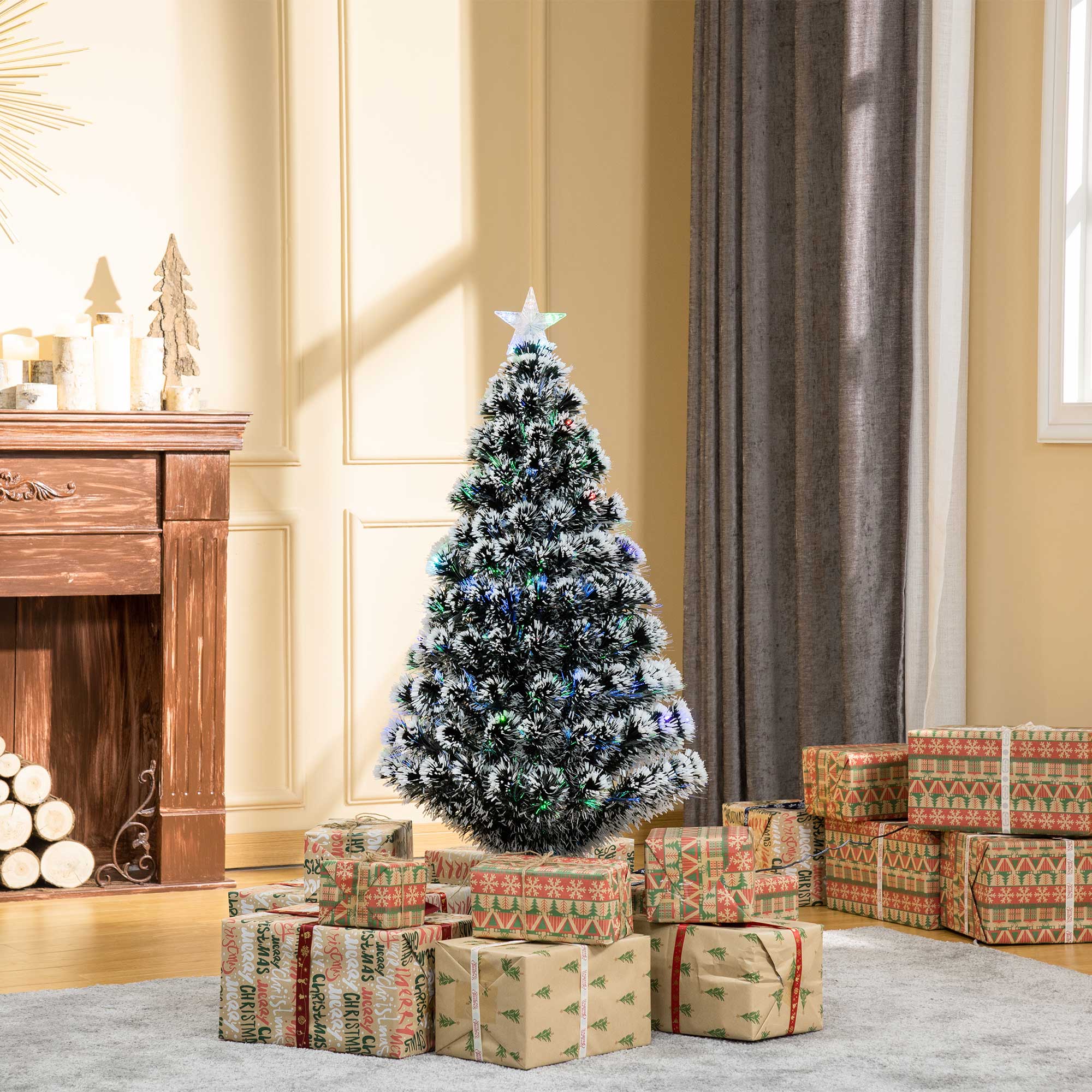 HOMCOM 4ft 120cm Green/White Artificial Christmas Tree W/ Prelit LED - anydaydirect