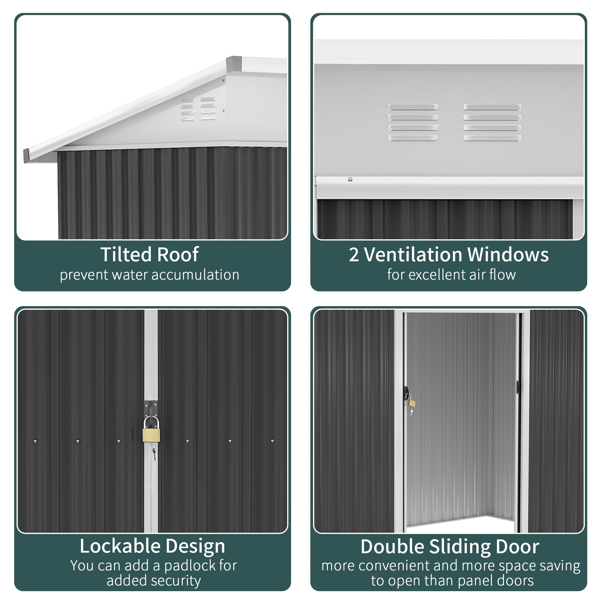 Outsunny 7.6 x 4.3ft Garden Storage Shed w/ Sliding Door Ventilation Window Sloped Roof Gardening Tool Storage Dark Grey - anydaydirect